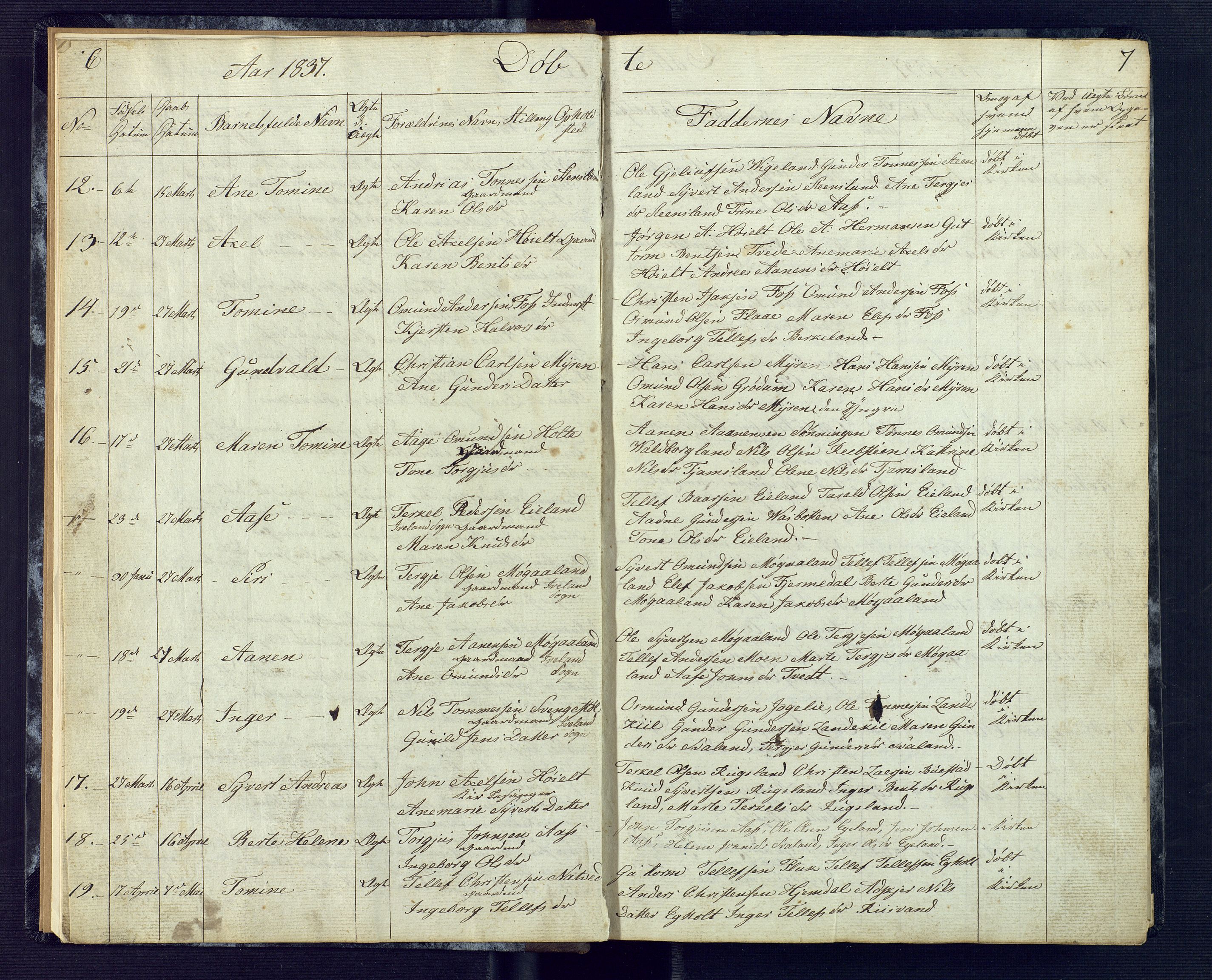 Birkenes sokneprestkontor, AV/SAK-1111-0004/F/Fb/L0001: Parish register (copy) no. B 1, 1837-1856, p. 6-7