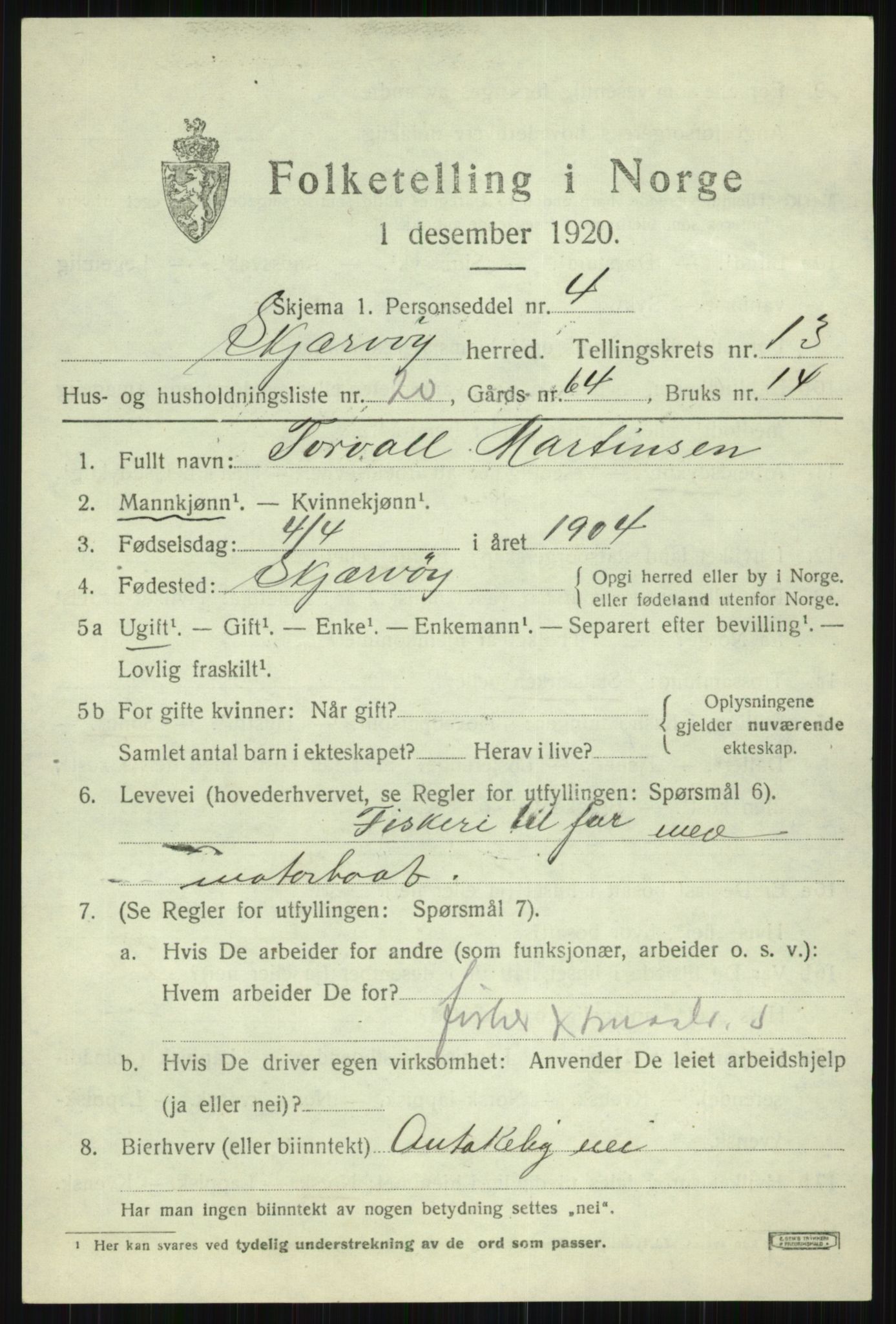 SATØ, 1920 census for Skjervøy, 1920, p. 6641