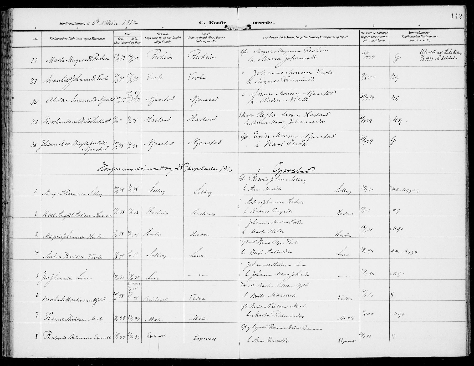 Haus sokneprestembete, AV/SAB-A-75601/H/Haa: Parish register (official) no. C  2, 1900-1915, p. 142