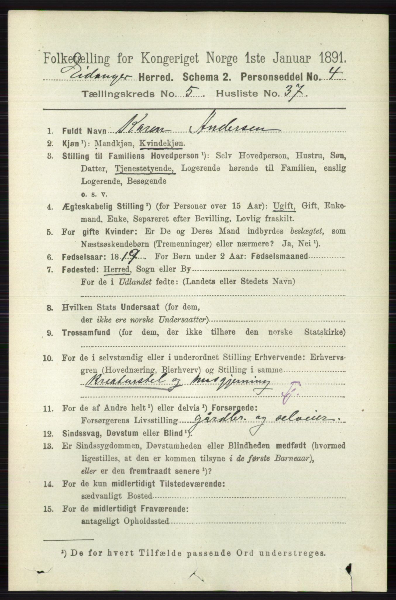 RA, 1891 census for 0813 Eidanger, 1891, p. 2540