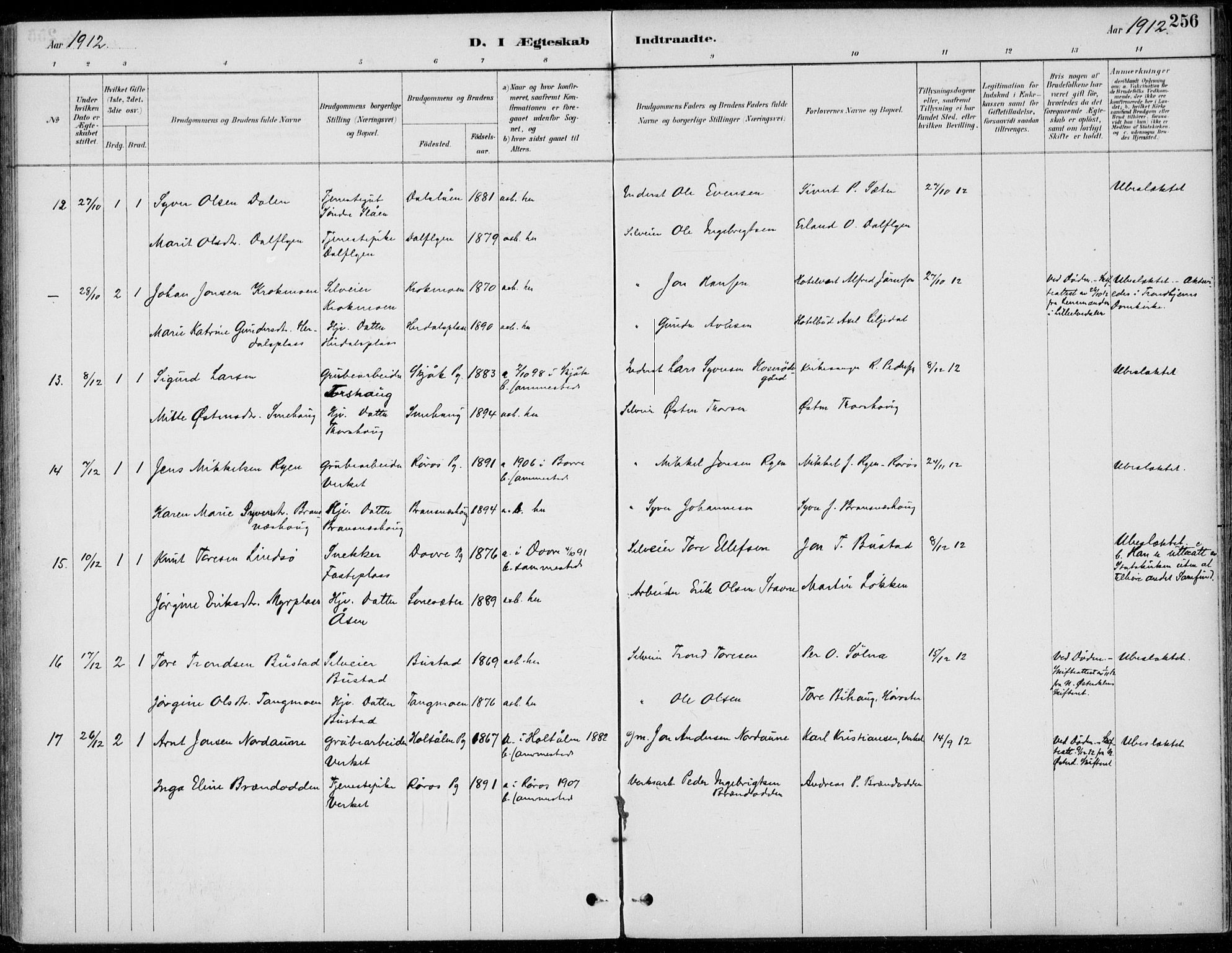 Alvdal prestekontor, AV/SAH-PREST-060/H/Ha/Haa/L0003: Parish register (official) no. 3, 1886-1912, p. 256