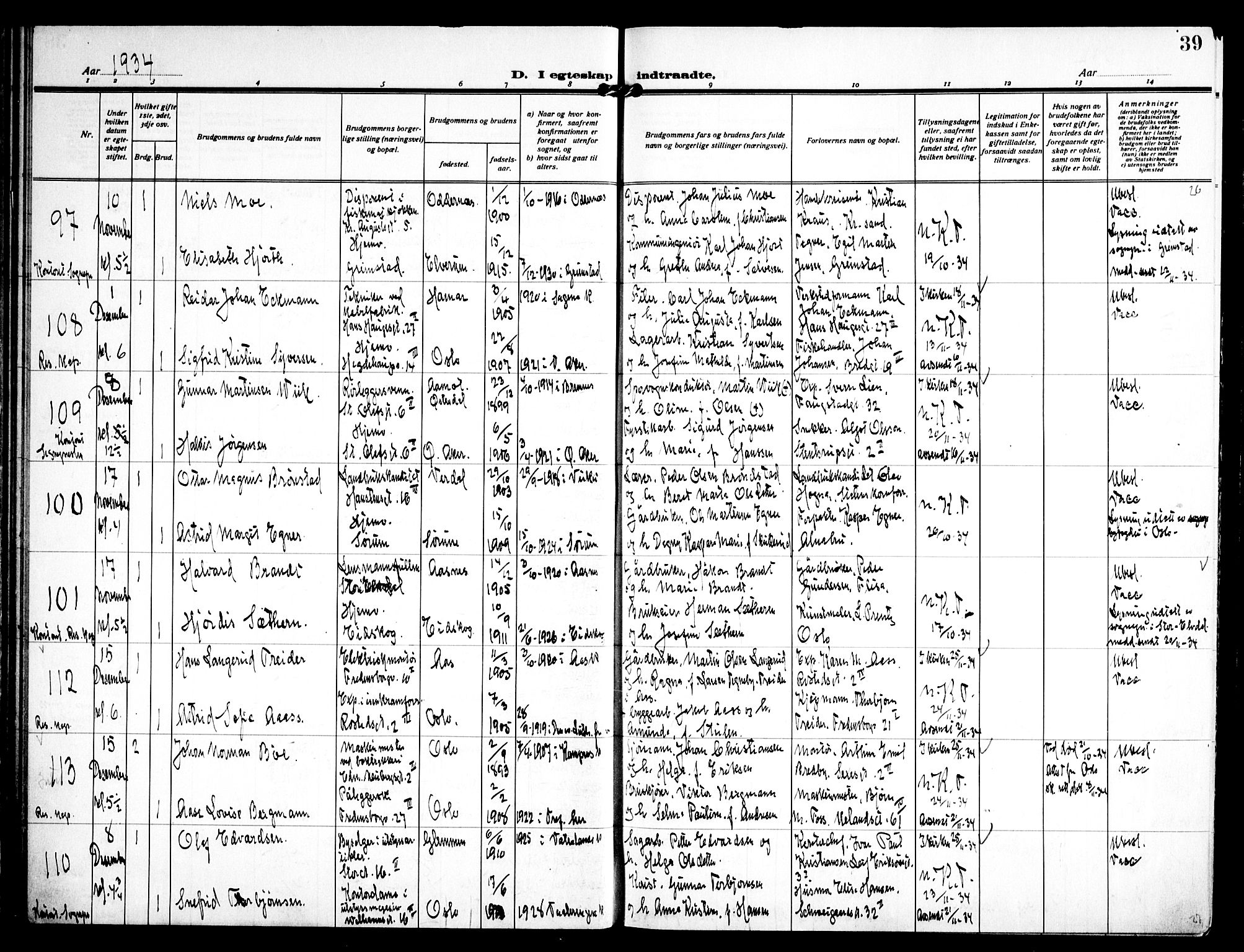 Trefoldighet prestekontor Kirkebøker, AV/SAO-A-10882/H/Ha/L0005: Banns register no. 5, 1932-1952, p. 39