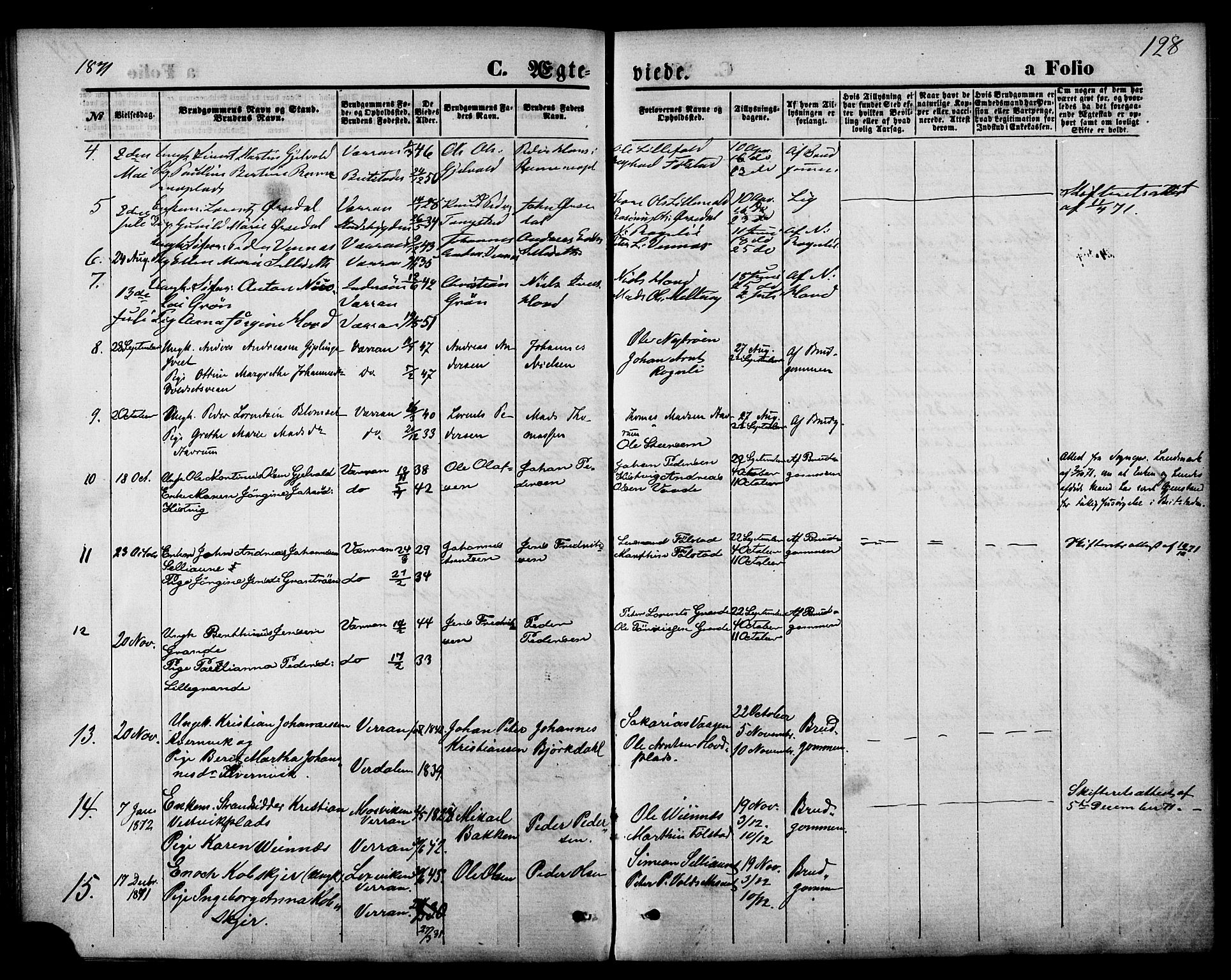 Ministerialprotokoller, klokkerbøker og fødselsregistre - Nord-Trøndelag, SAT/A-1458/744/L0419: Parish register (official) no. 744A03, 1867-1881, p. 128