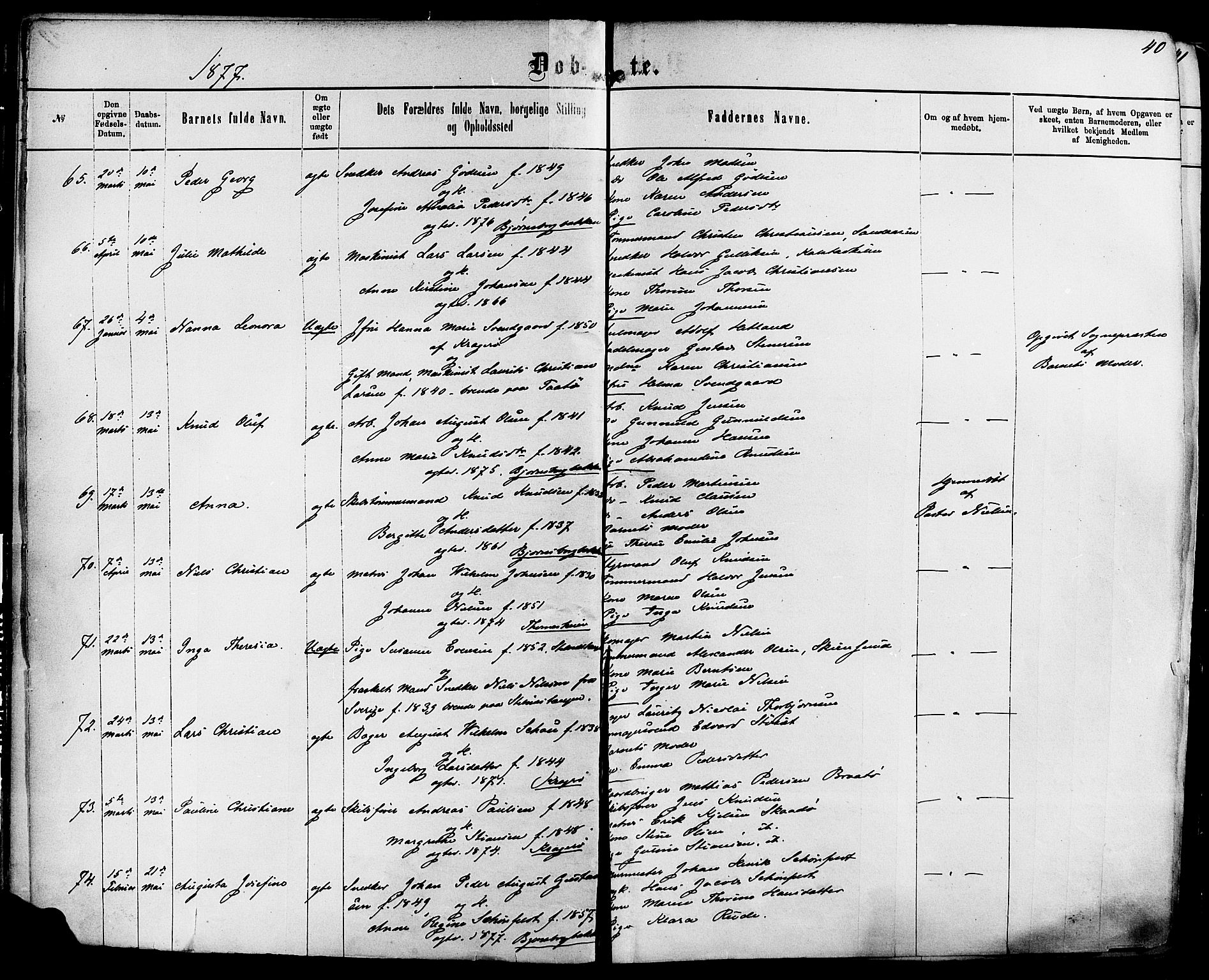 Kragerø kirkebøker, SAKO/A-278/F/Fa/L0011: Parish register (official) no. 11, 1875-1886, p. 40