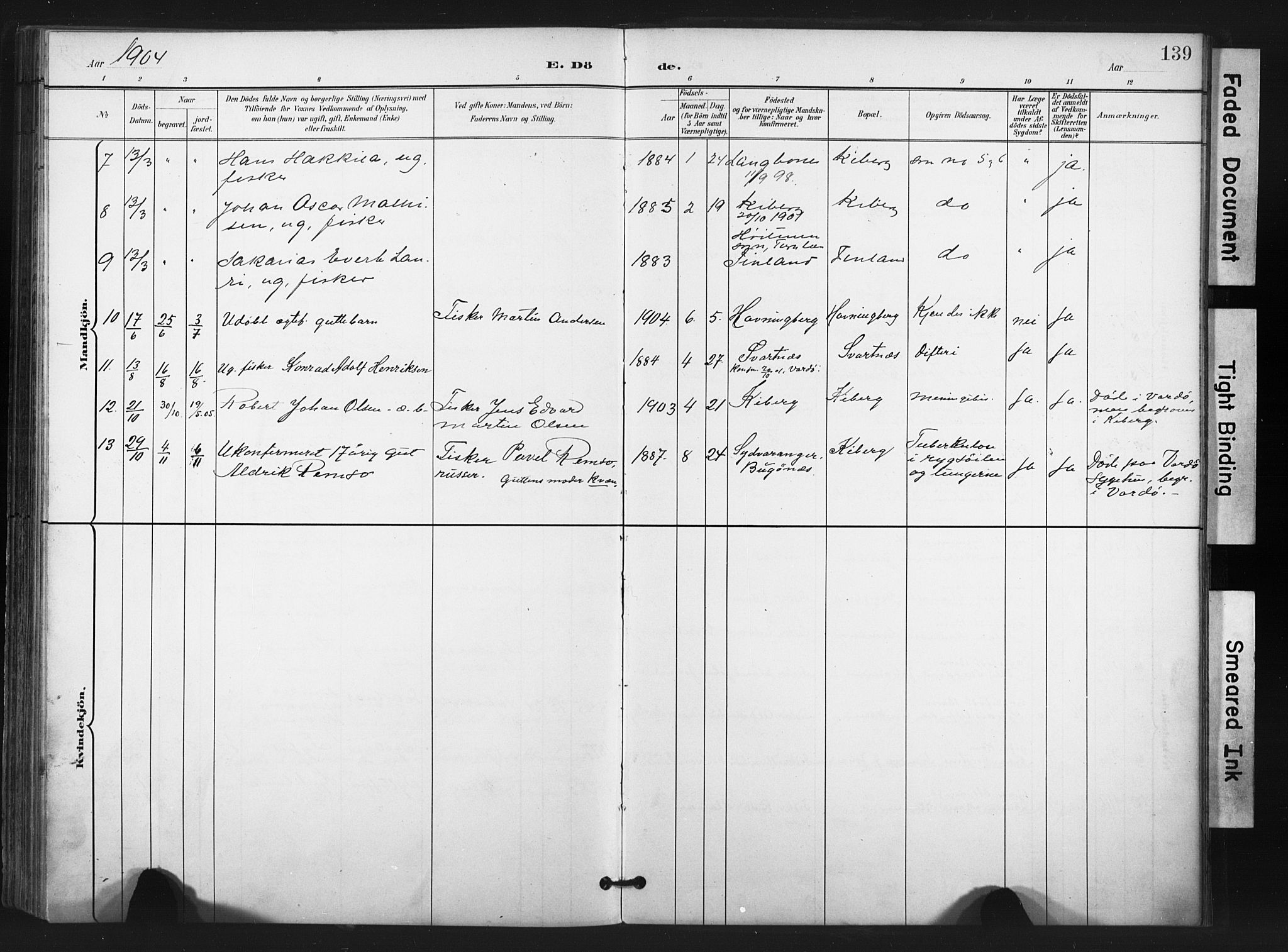 Vardø sokneprestkontor, AV/SATØ-S-1332/H/Ha/L0011kirke: Parish register (official) no. 11, 1897-1911, p. 139