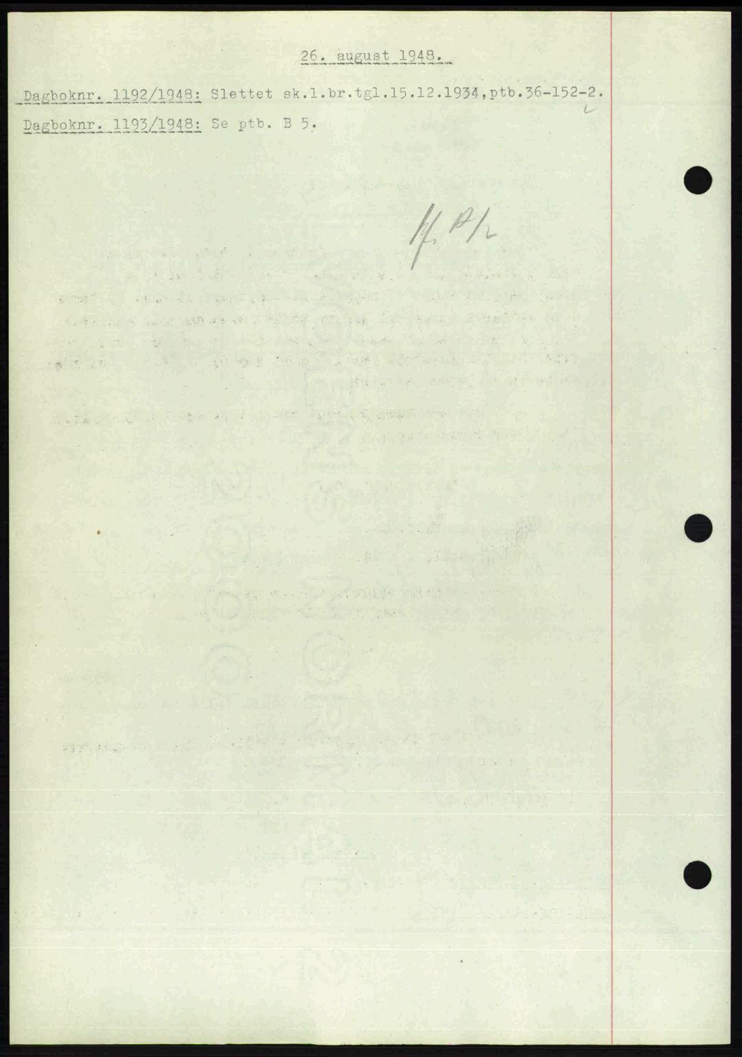 Nedenes sorenskriveri, SAK/1221-0006/G/Gb/Gba/L0059: Mortgage book no. A11, 1948-1948, Diary no: : 1192/1948