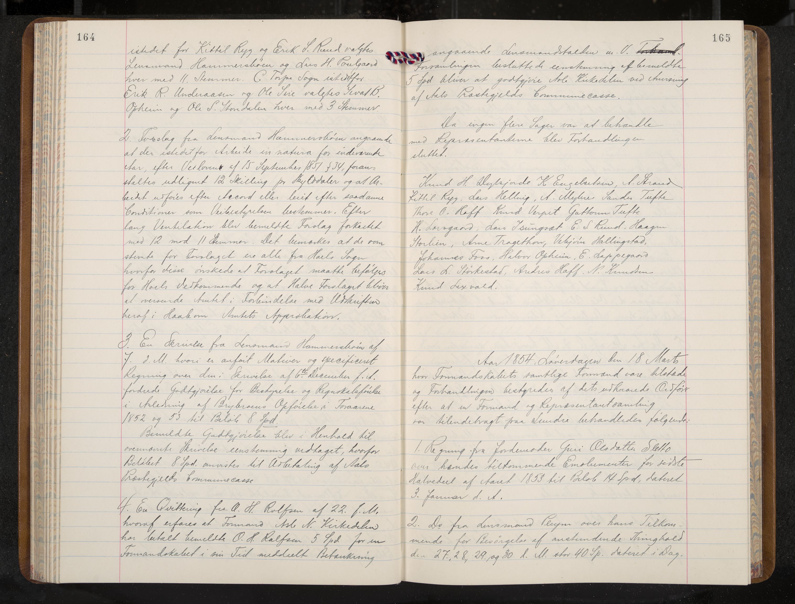 Ål formannskap og sentraladministrasjon, IKAK/0619021/A/Aa/L0002: Utskrift av møtebok, 1846-1857, p. 164-165