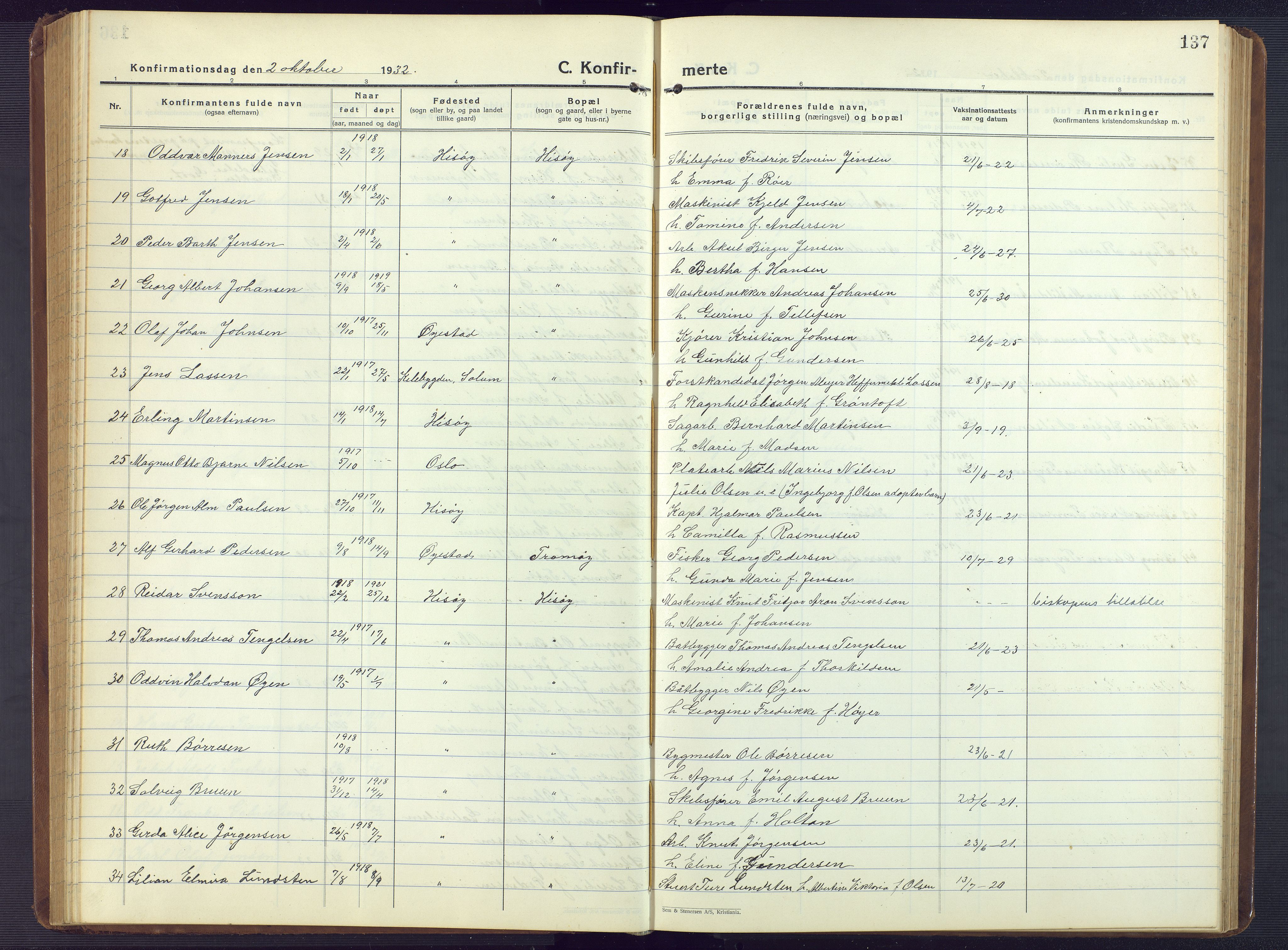 Hisøy sokneprestkontor, AV/SAK-1111-0020/F/Fb/L0005: Parish register (copy) no. B 5, 1924-1946, p. 137