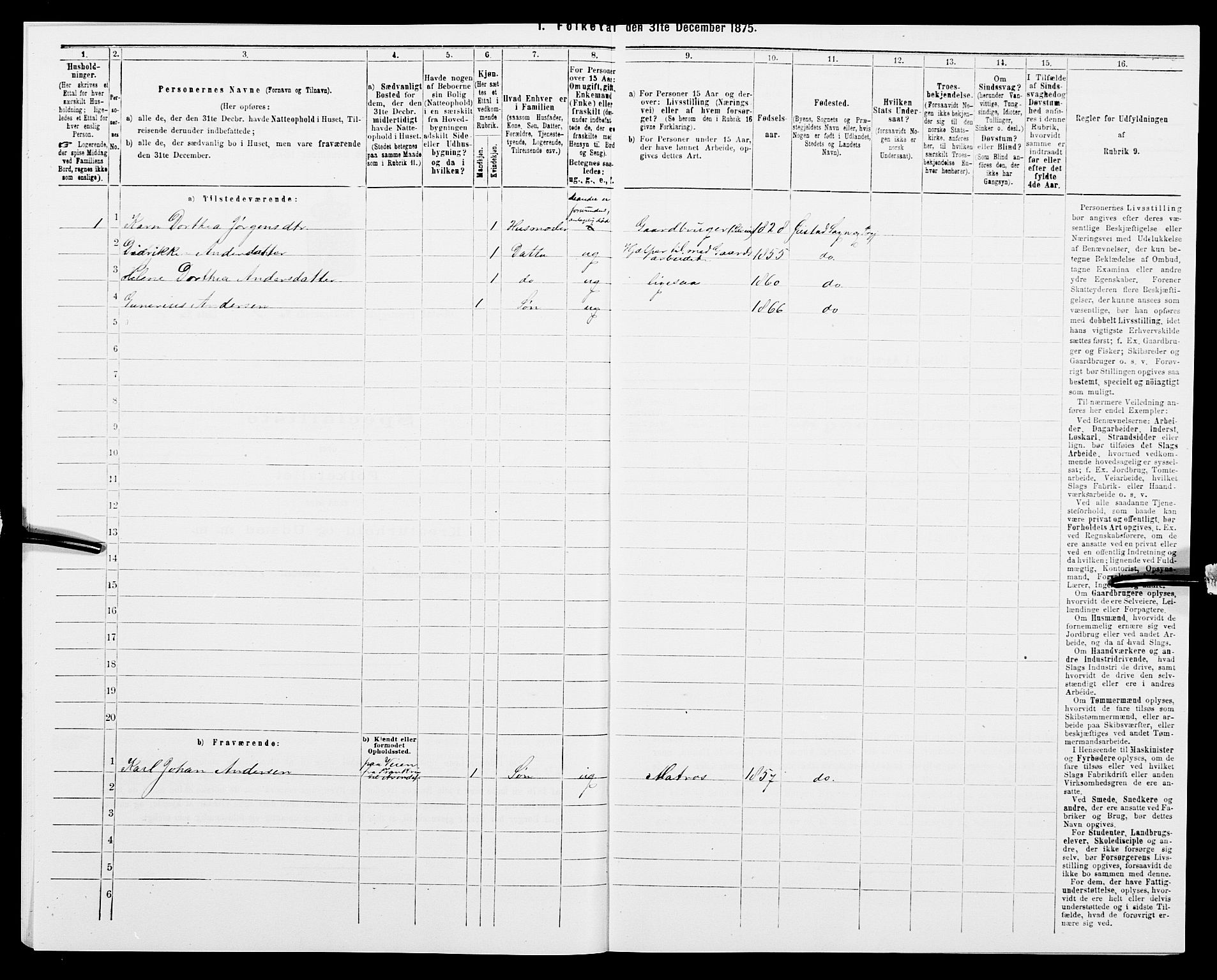 SAK, 1875 census for 0920P Øyestad, 1875, p. 619