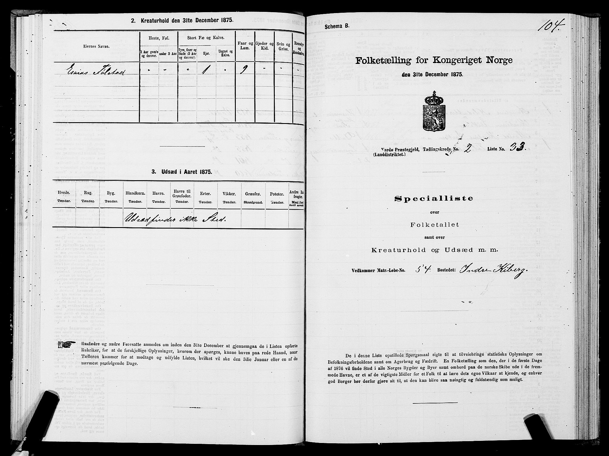 SATØ, 1875 census for 2028L Vardø/Vardø, 1875, p. 1104