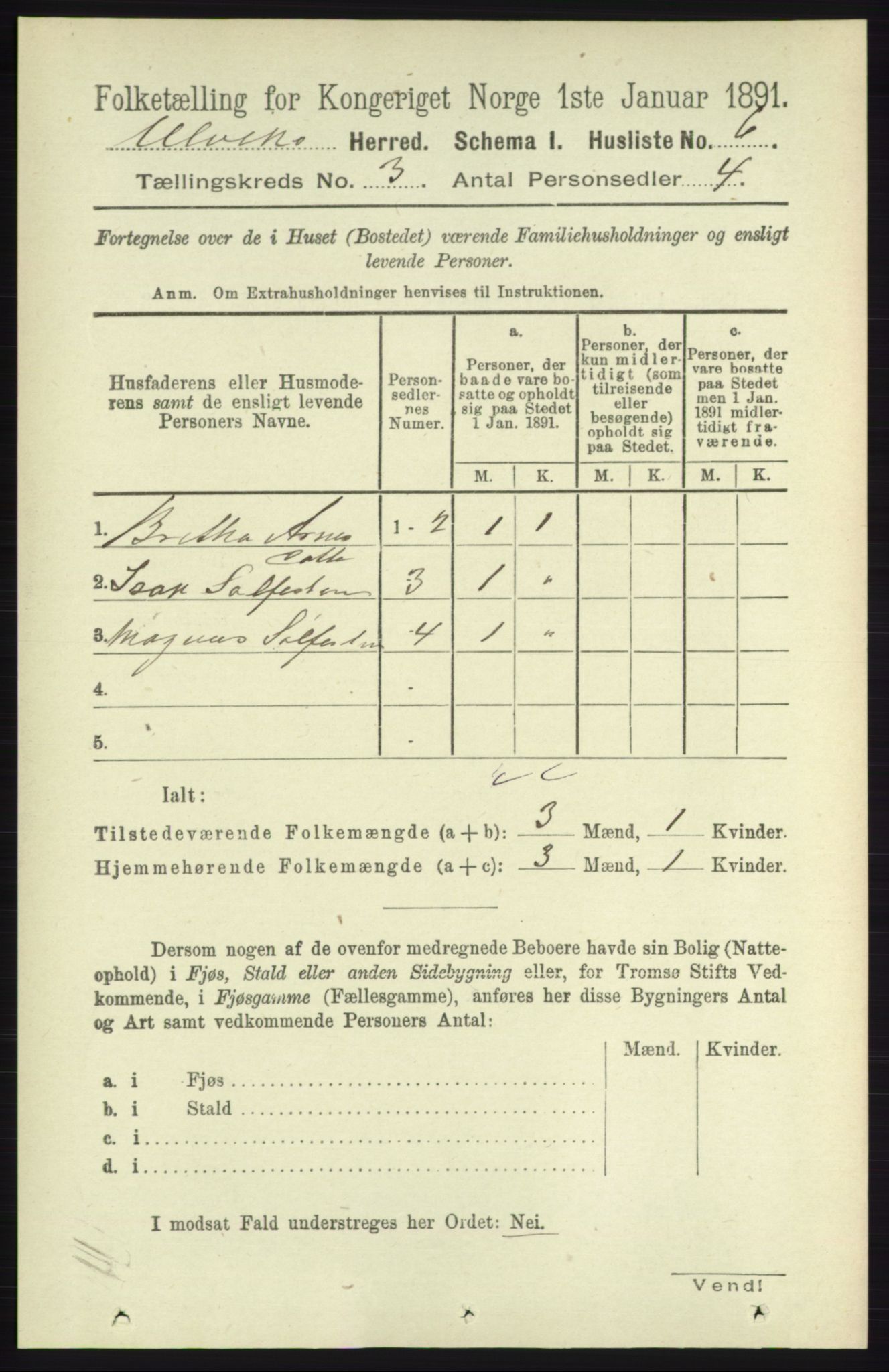 RA, 1891 census for 1233 Ulvik, 1891, p. 322