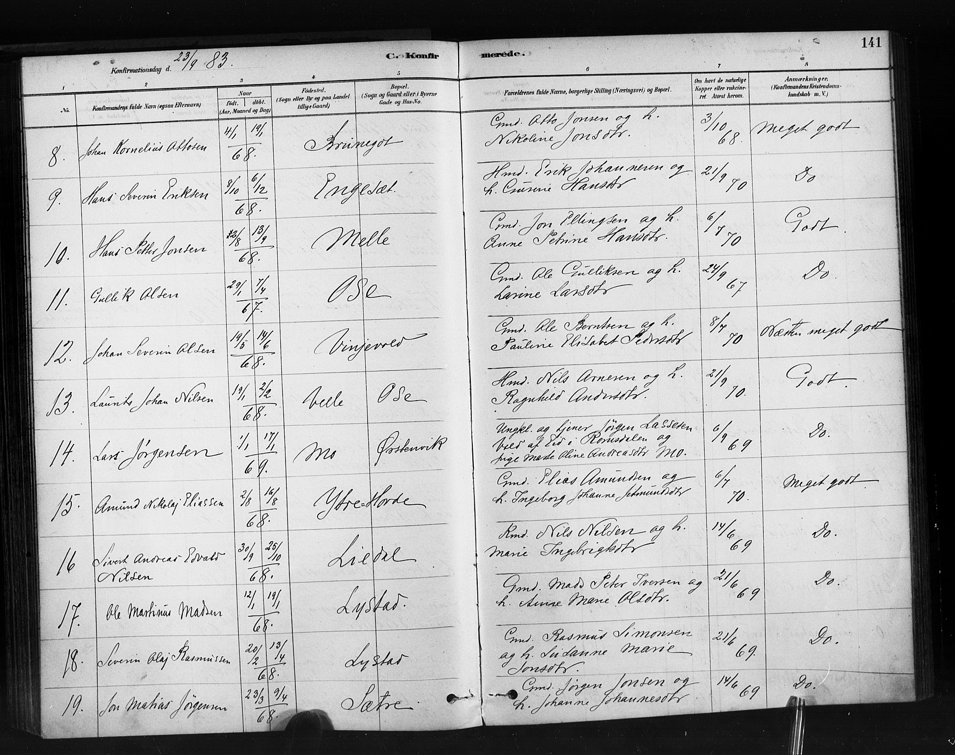 Ministerialprotokoller, klokkerbøker og fødselsregistre - Møre og Romsdal, AV/SAT-A-1454/513/L0176: Parish register (official) no. 513A03, 1877-1889, p. 141