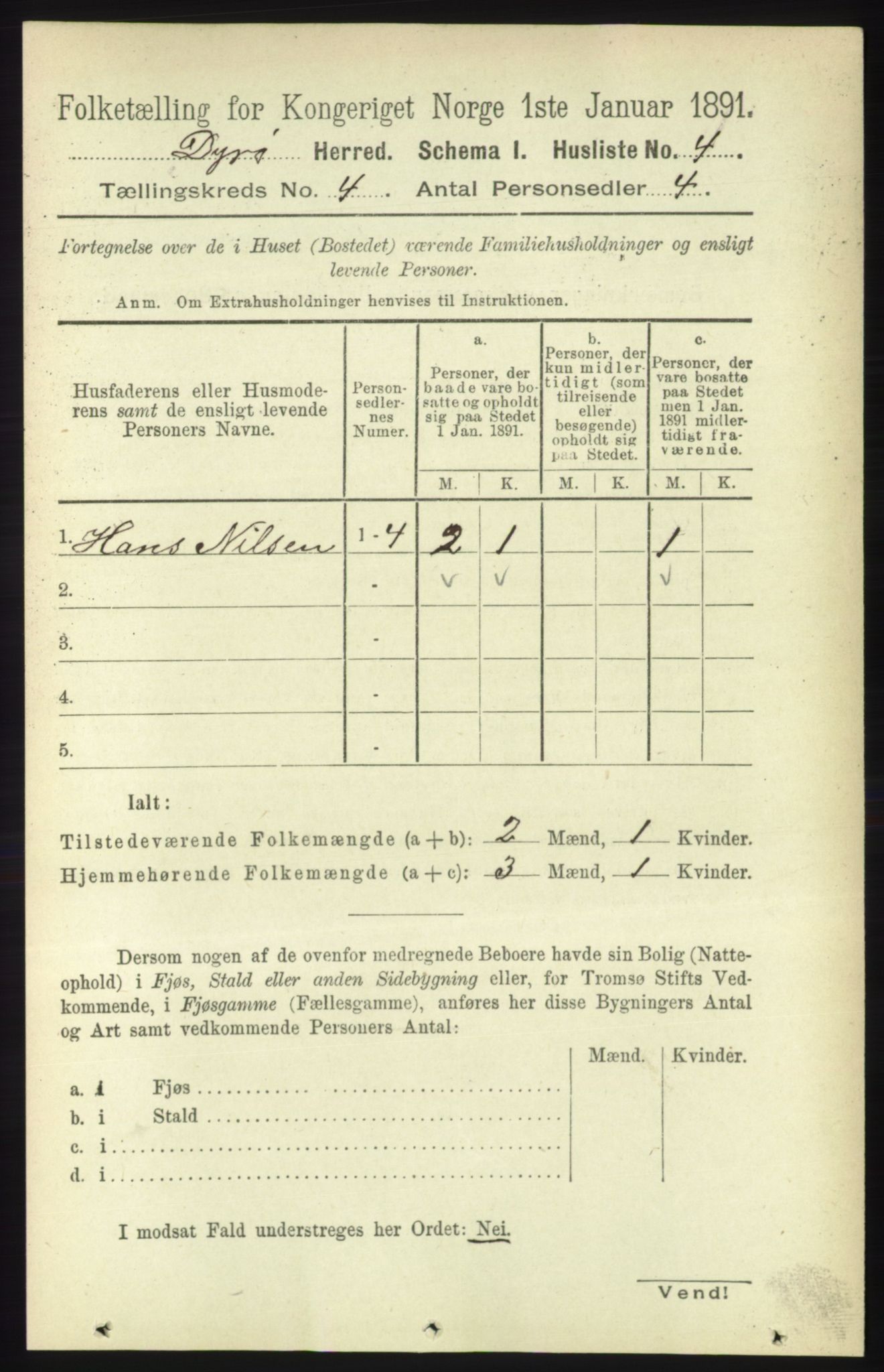 RA, 1891 census for 1926 Dyrøy, 1891, p. 1454