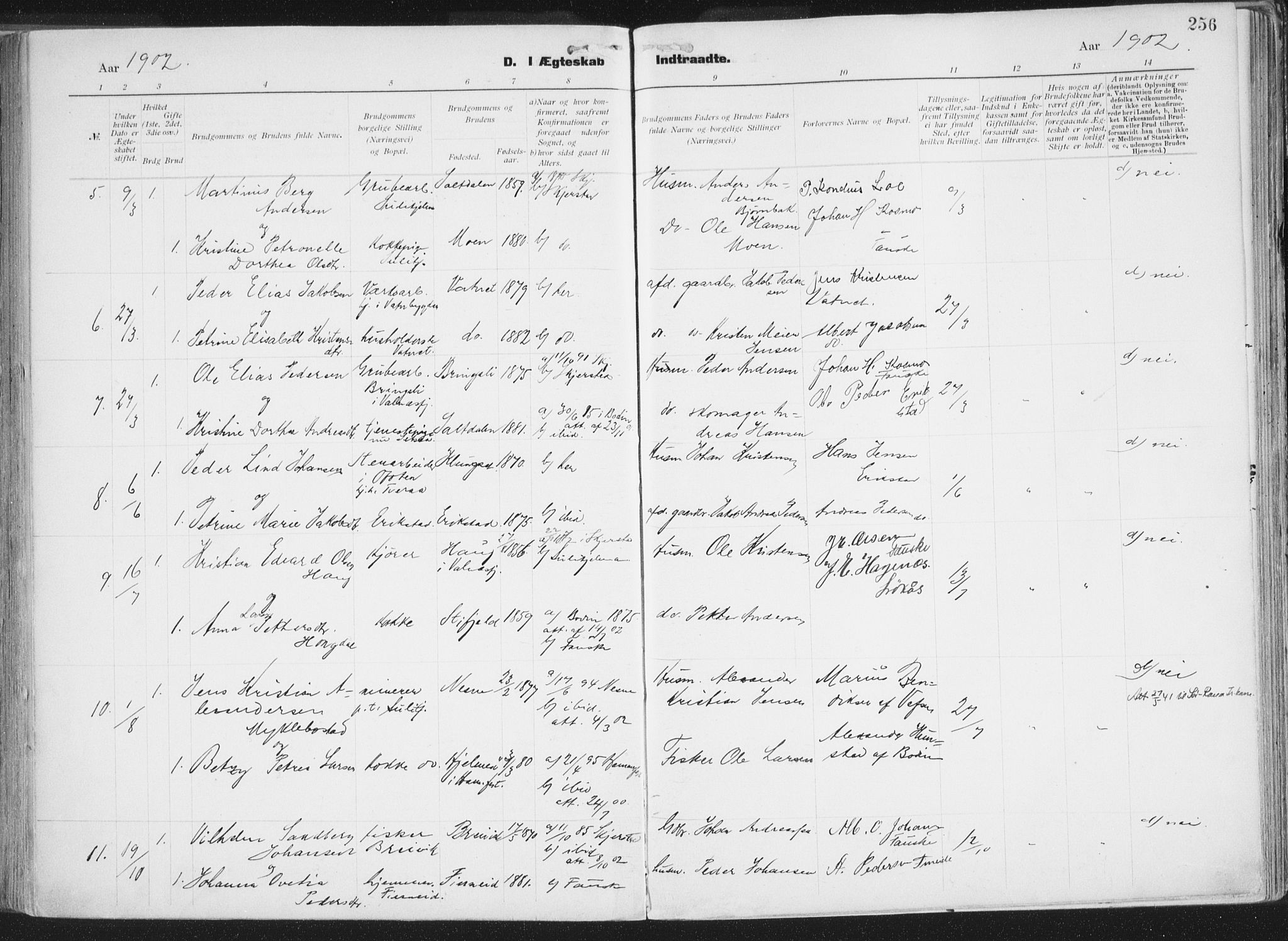 Ministerialprotokoller, klokkerbøker og fødselsregistre - Nordland, AV/SAT-A-1459/849/L0696: Parish register (official) no. 849A08, 1898-1910, p. 256