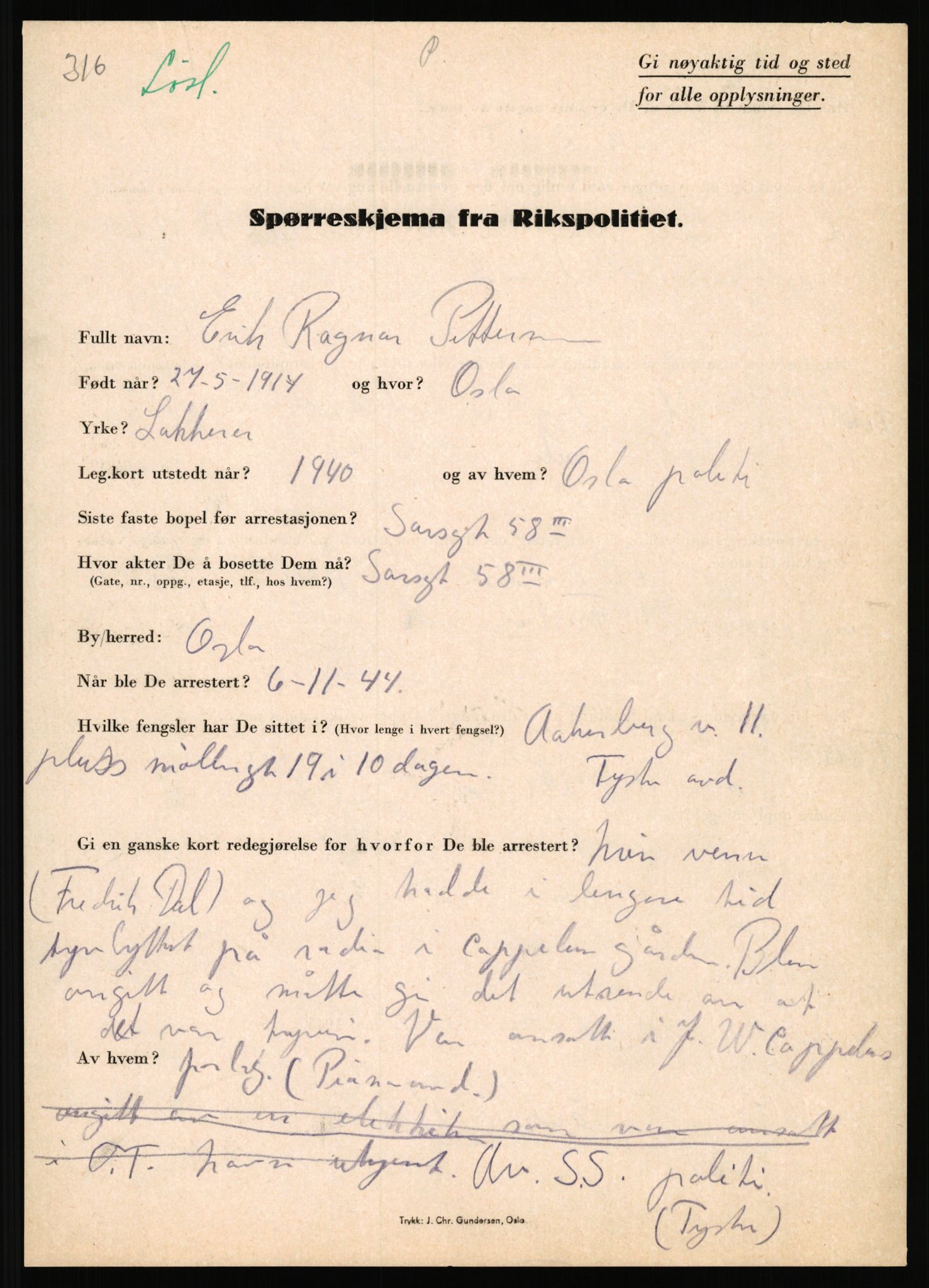 Rikspolitisjefen, AV/RA-S-1560/L/L0014: Pettersen, Aksel - Savosnick, Ernst, 1940-1945, p. 43
