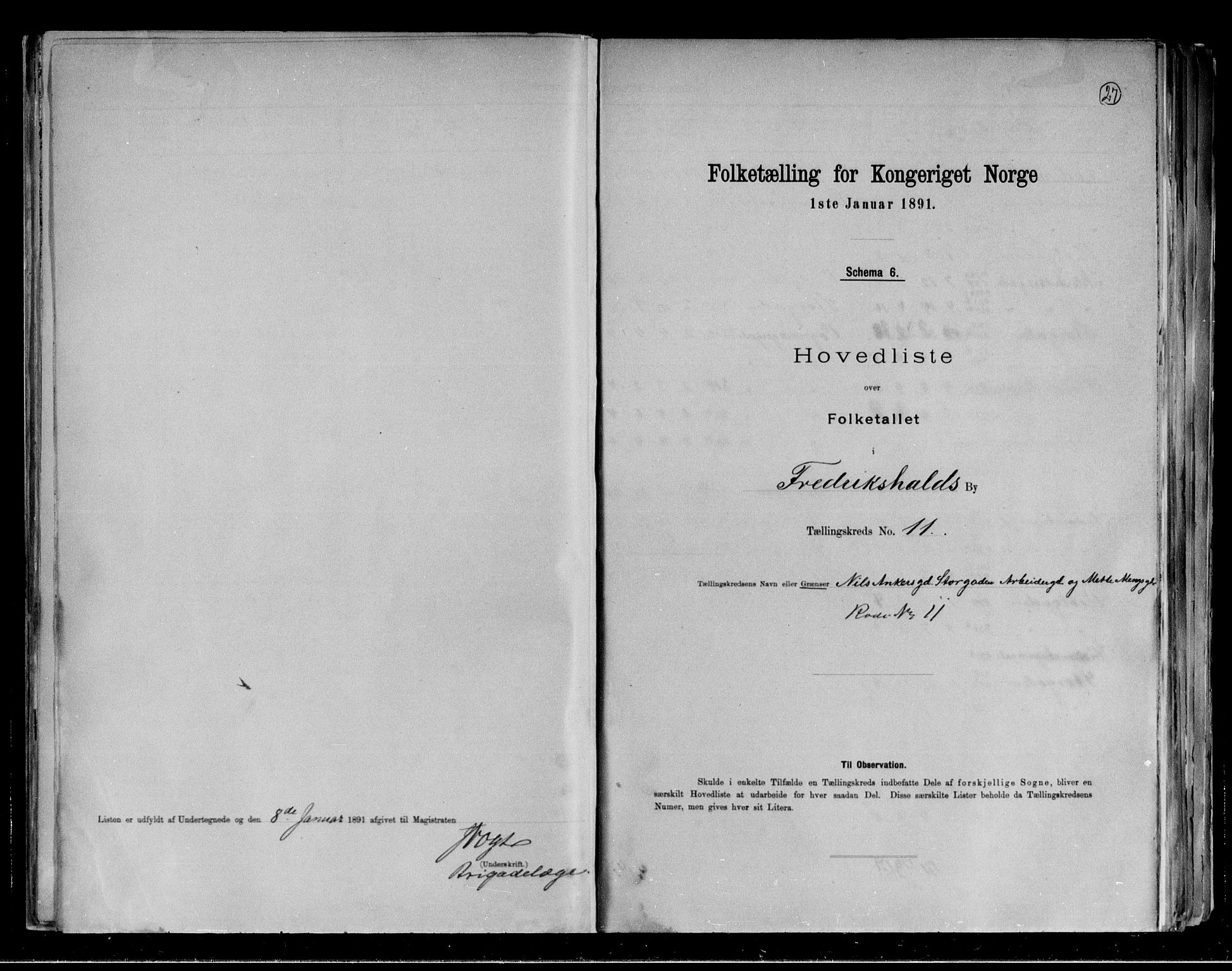 RA, 1891 census for 0101 Fredrikshald, 1891, p. 27