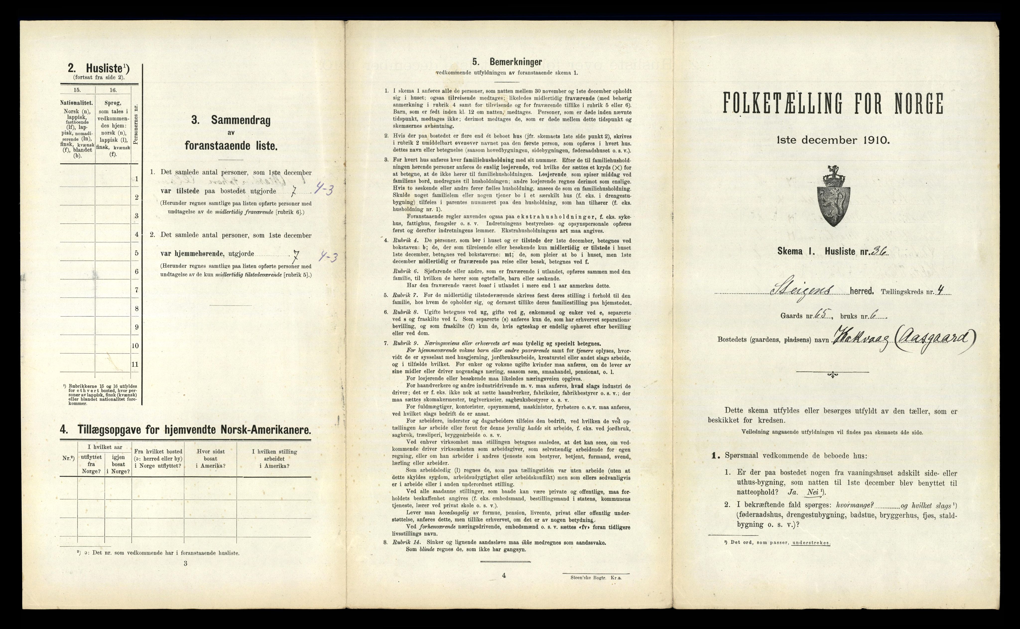 RA, 1910 census for Steigen, 1910, p. 333