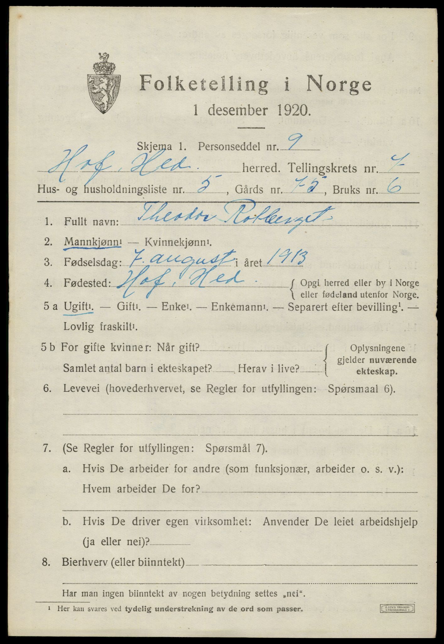 SAH, 1920 census for Hof, 1920, p. 7963