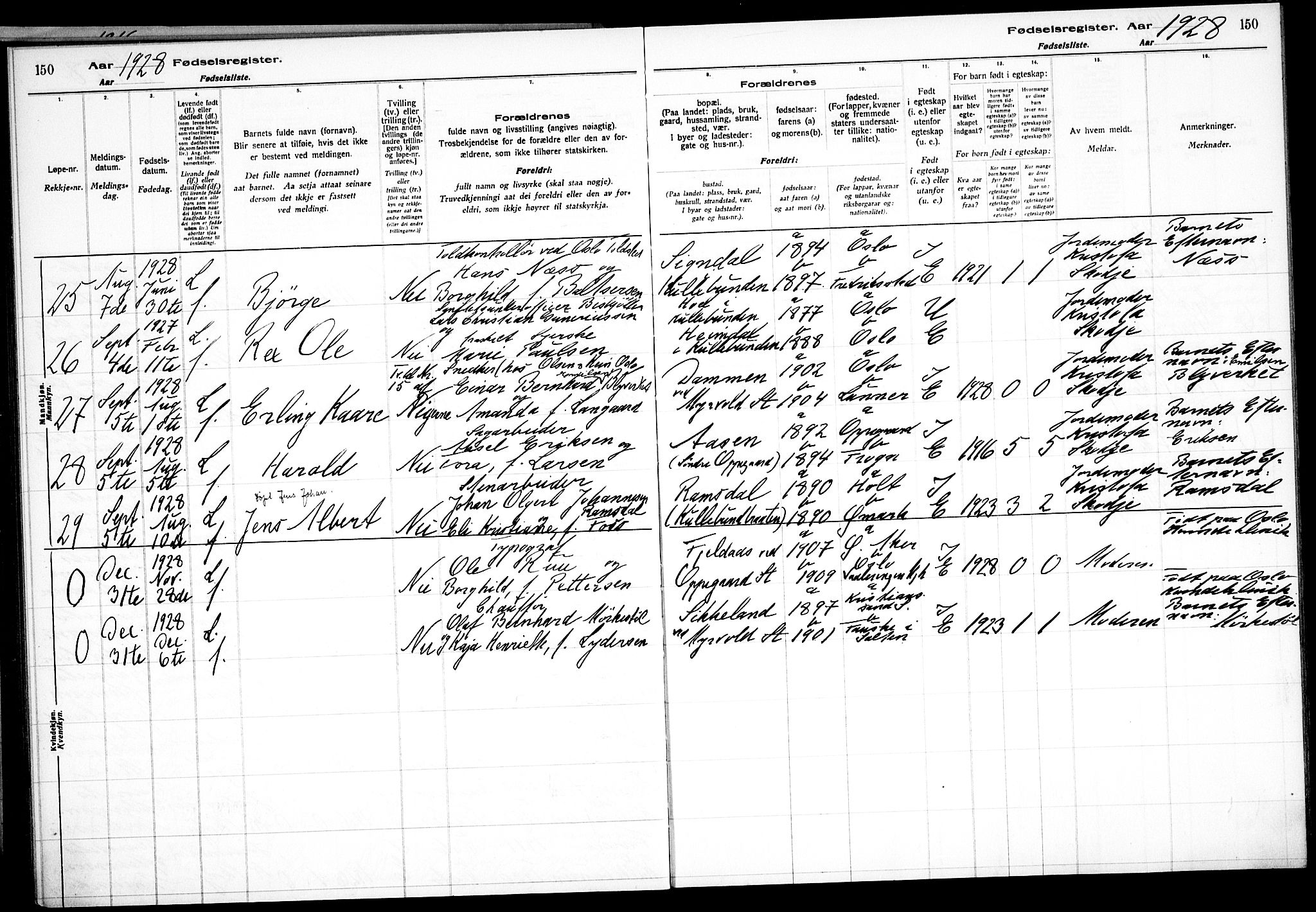 Nesodden prestekontor Kirkebøker, AV/SAO-A-10013/J/Jb/L0001: Birth register no. II 1, 1916-1933, p. 150