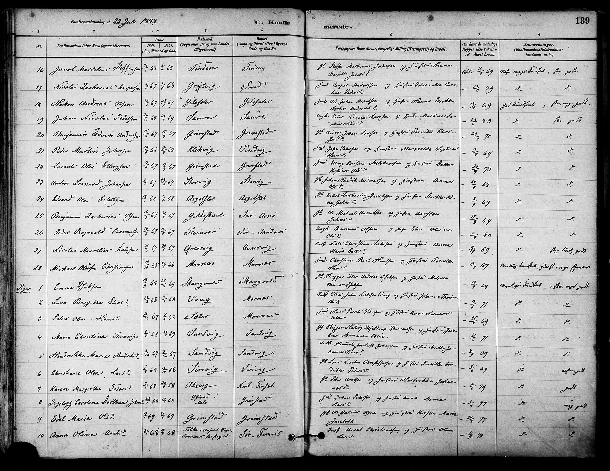 Ministerialprotokoller, klokkerbøker og fødselsregistre - Nordland, AV/SAT-A-1459/805/L0099: Parish register (official) no. 805A06, 1880-1891, p. 139