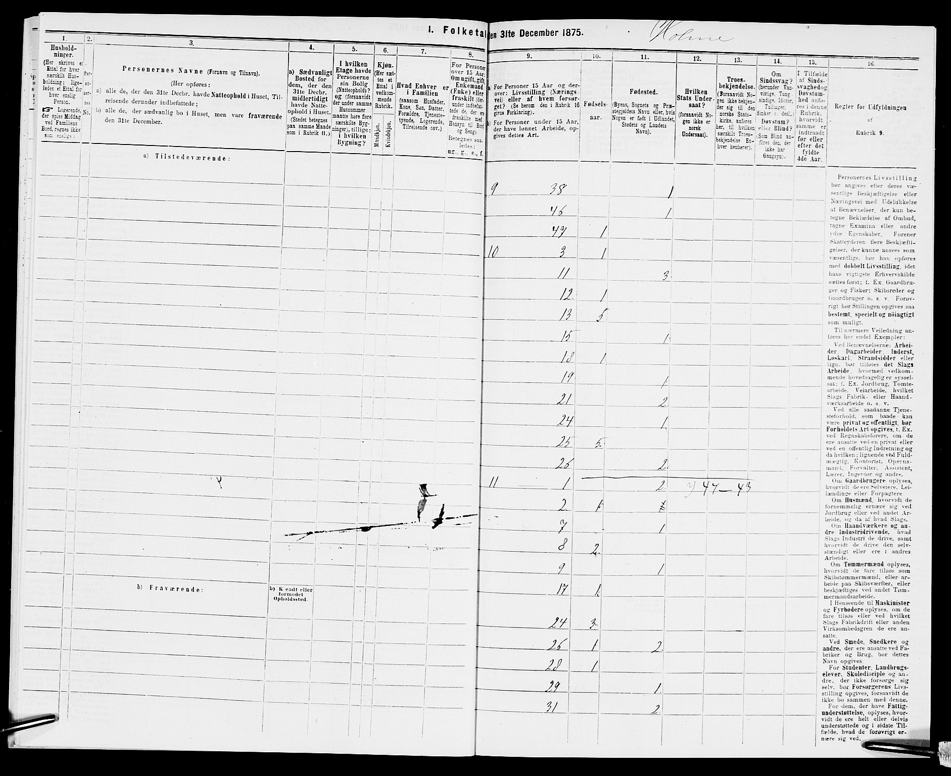 SAK, 1875 census for 1020P Holum, 1875, p. 38