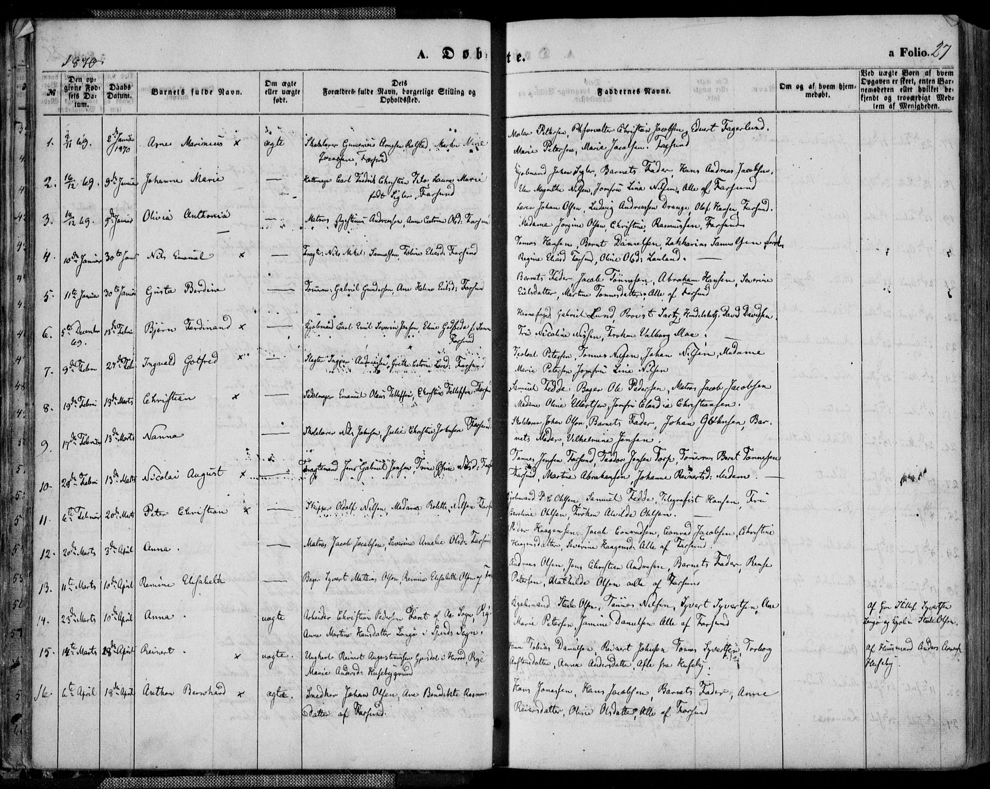 Farsund sokneprestkontor, AV/SAK-1111-0009/F/Fa/L0005: Parish register (official) no. A 5, 1863-1886, p. 27