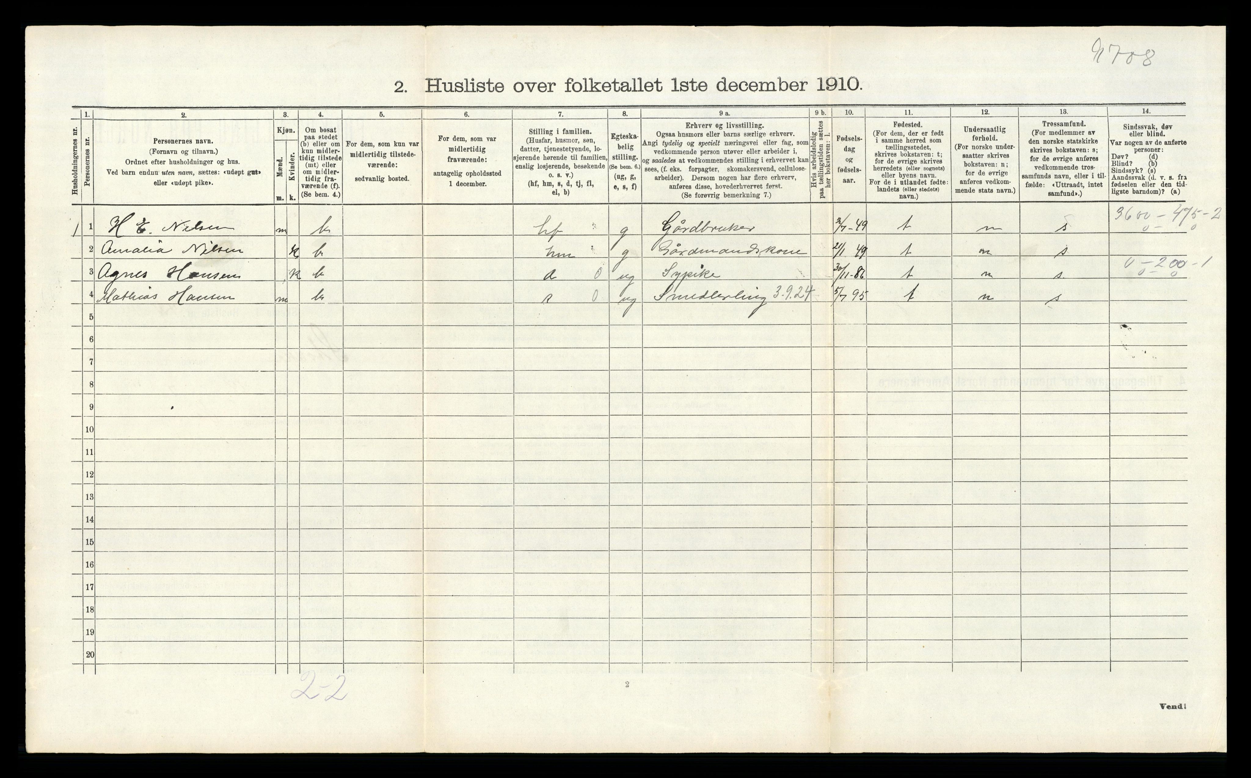 RA, 1910 census for Stokke, 1910, p. 1087