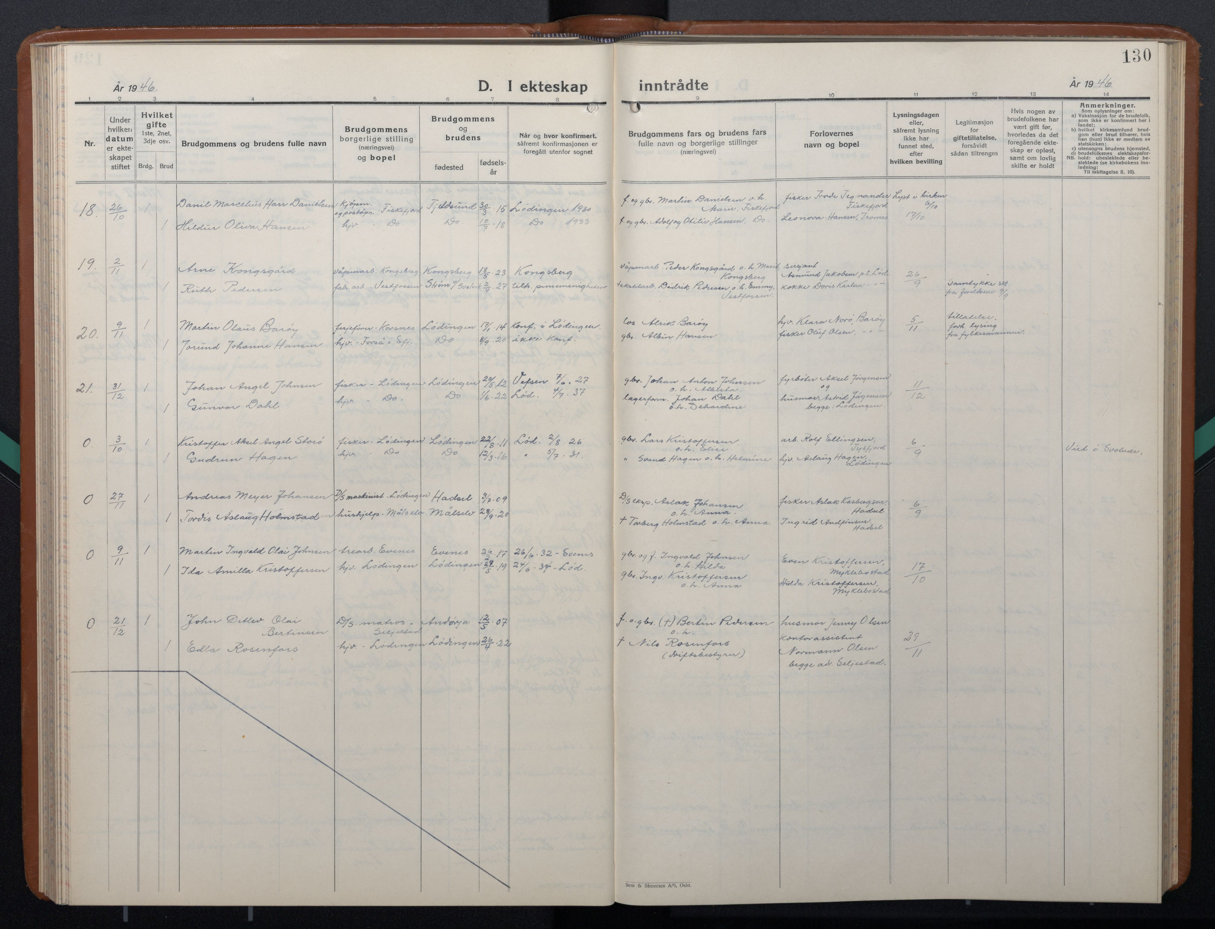 Ministerialprotokoller, klokkerbøker og fødselsregistre - Nordland, SAT/A-1459/872/L1051: Parish register (copy) no. 872C07, 1939-1947, p. 130