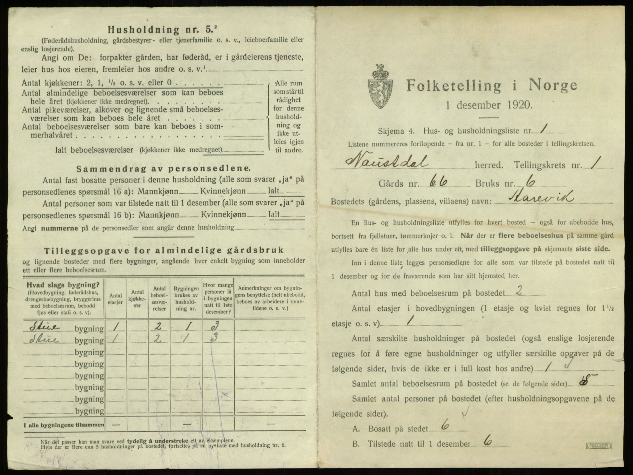 SAB, 1920 census for Naustdal, 1920, p. 3