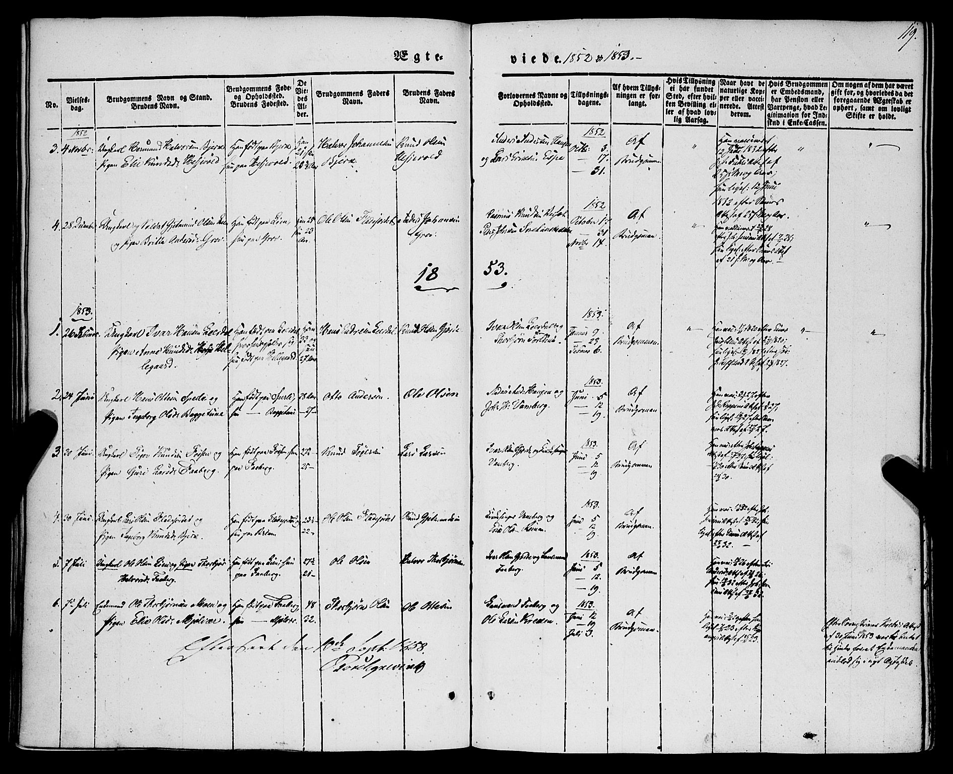 Jostedal sokneprestembete, AV/SAB-A-80601/H/Haa/Haaa/L0005: Parish register (official) no. A 5, 1849-1877, p. 119