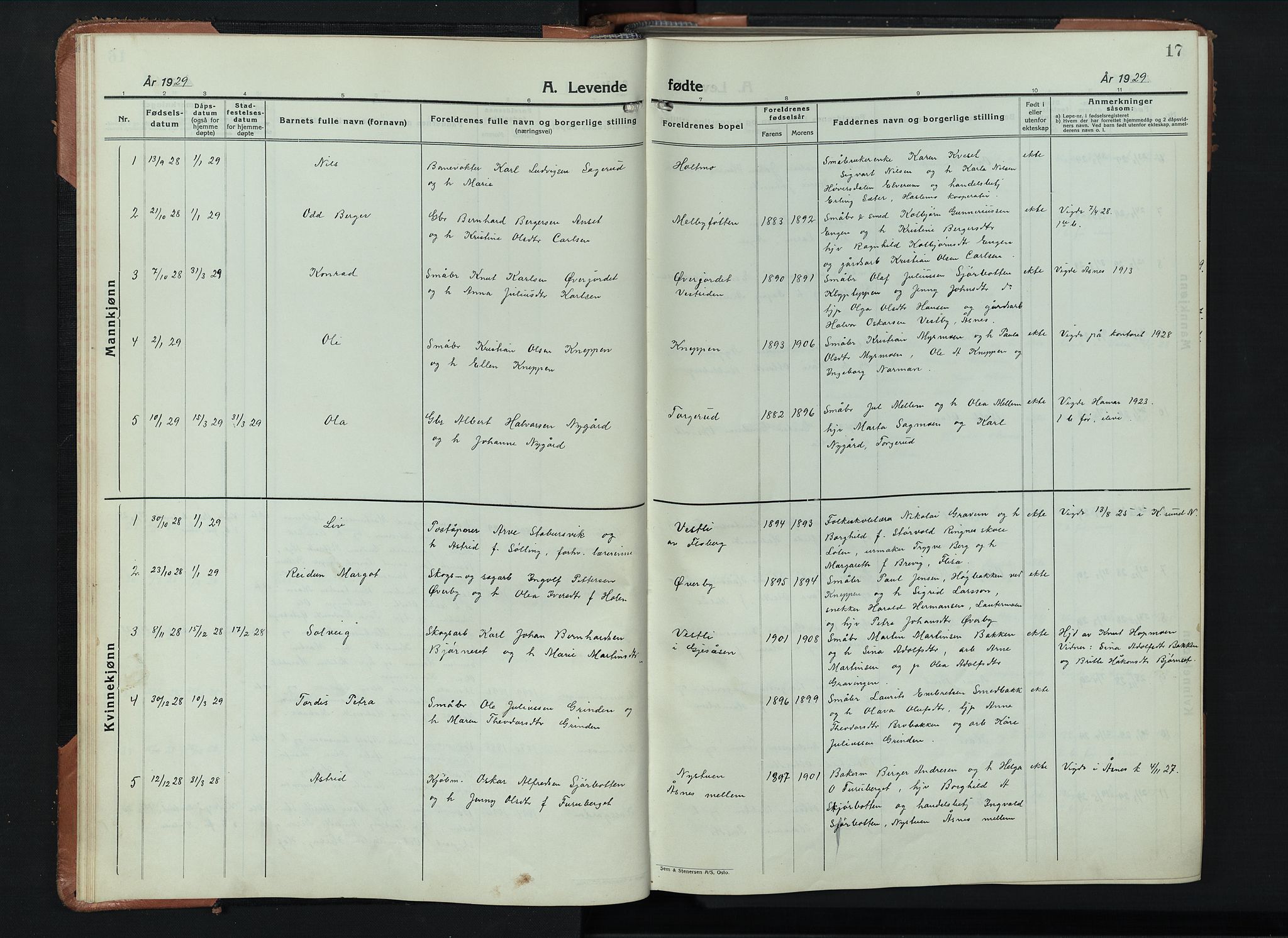 Åsnes prestekontor, AV/SAH-PREST-042/H/Ha/Hab/L0008: Parish register (copy) no. 8, 1927-1942, p. 17