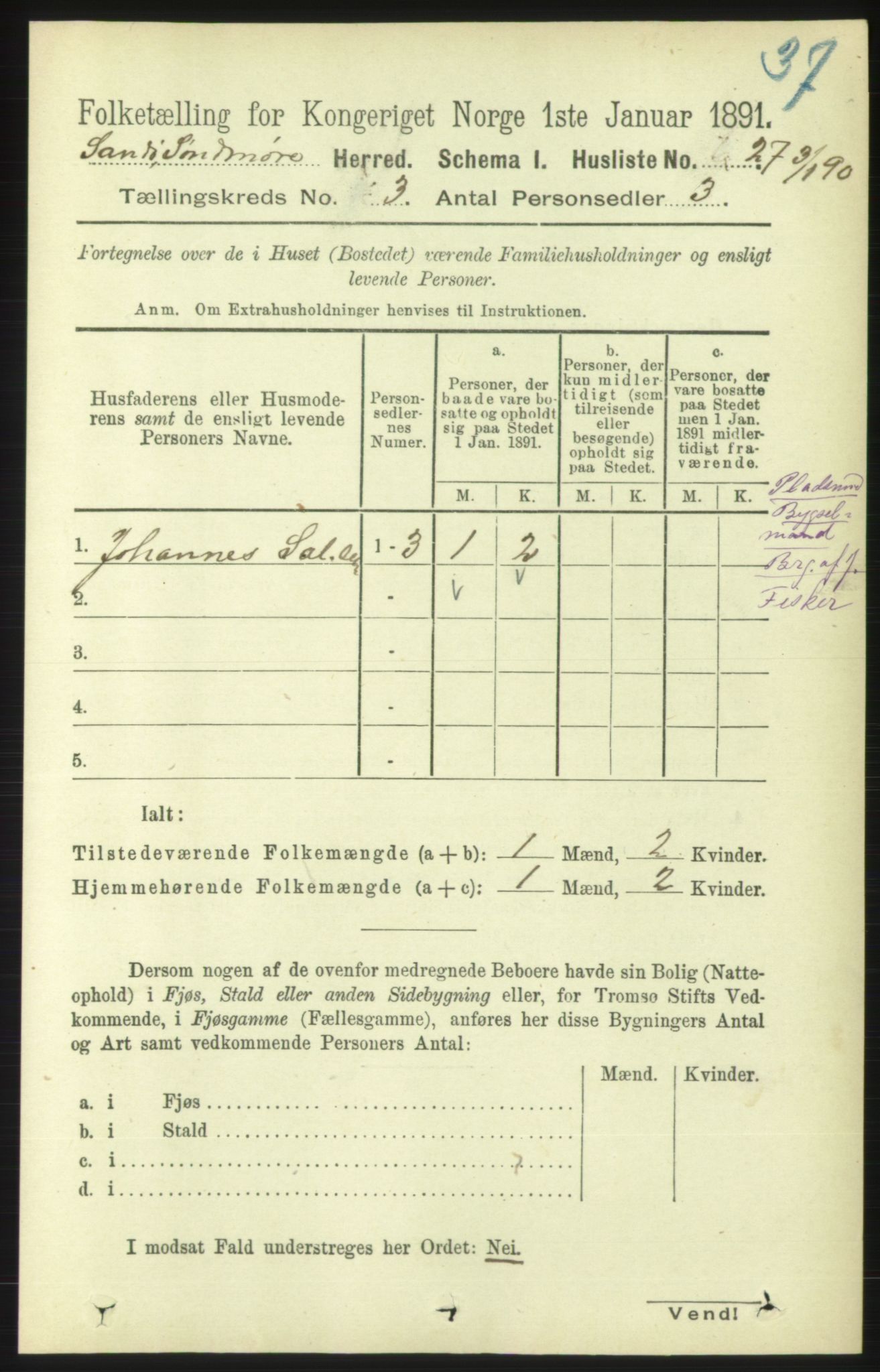 RA, 1891 census for 1514 Sande, 1891, p. 445