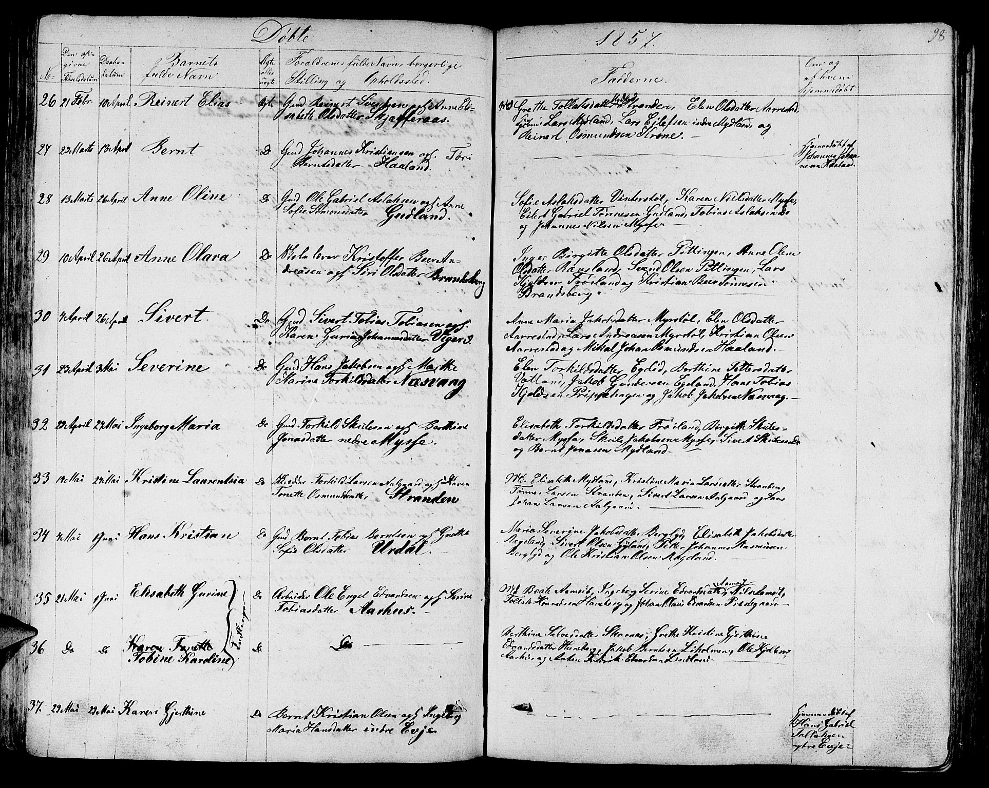 Sokndal sokneprestkontor, AV/SAST-A-101808: Parish register (copy) no. B 2, 1849-1865, p. 98