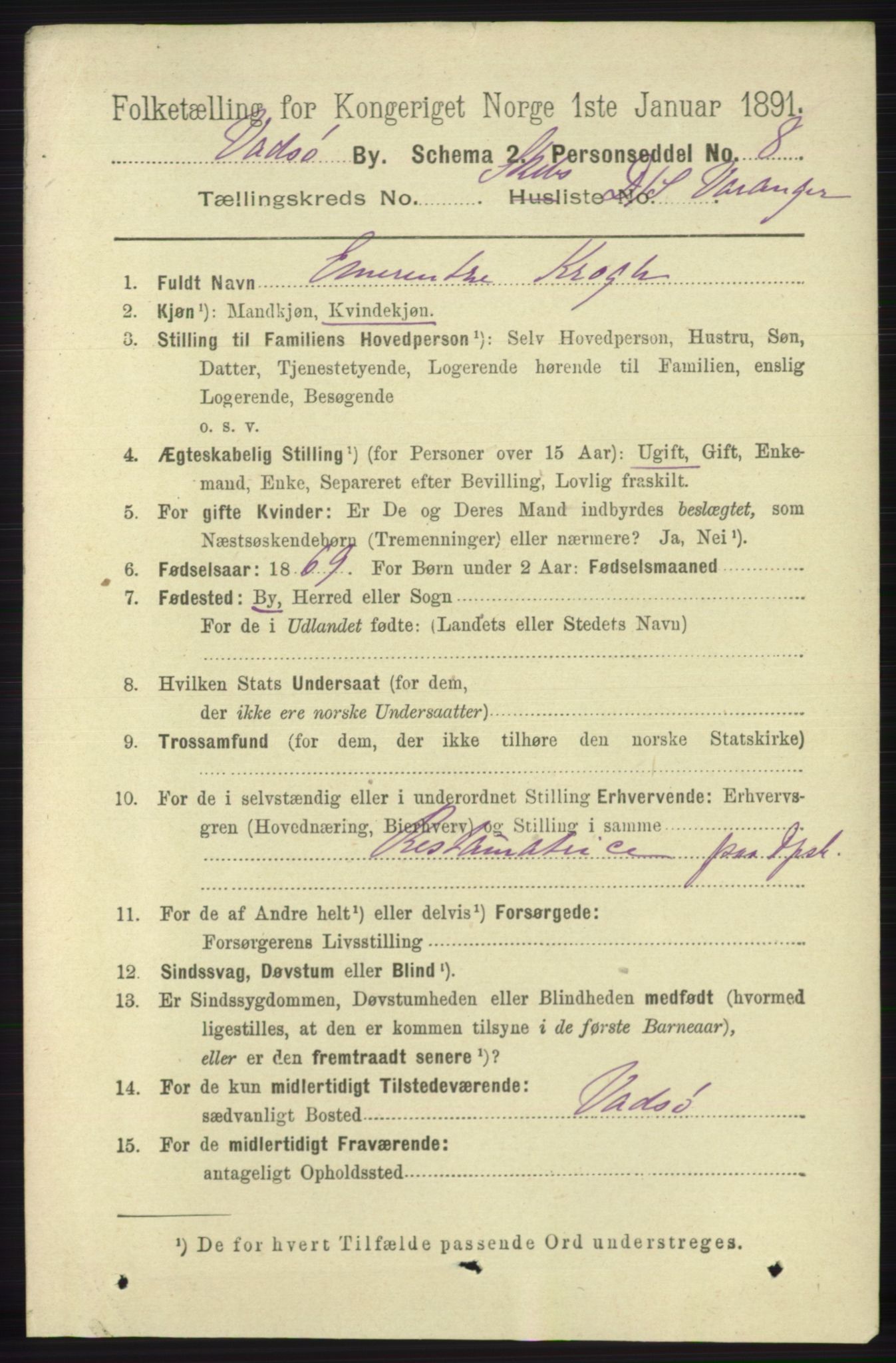 RA, 1891 census for 2003 Vadsø, 1891, p. 2351