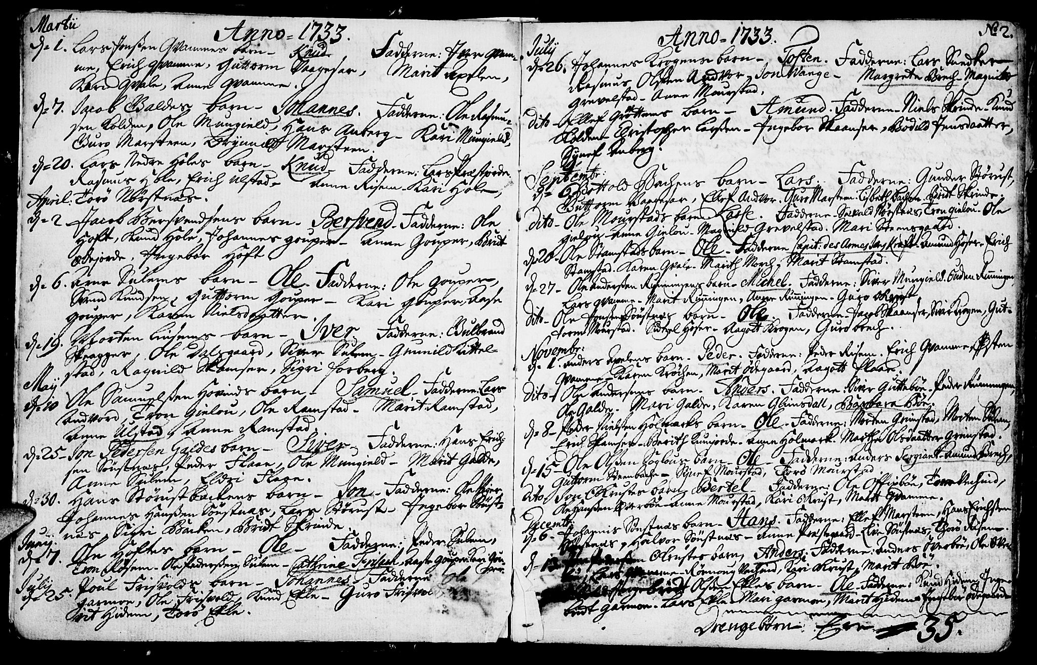 Lom prestekontor, SAH/PREST-070/K/L0001: Parish register (official) no. 1, 1733-1748, p. 2