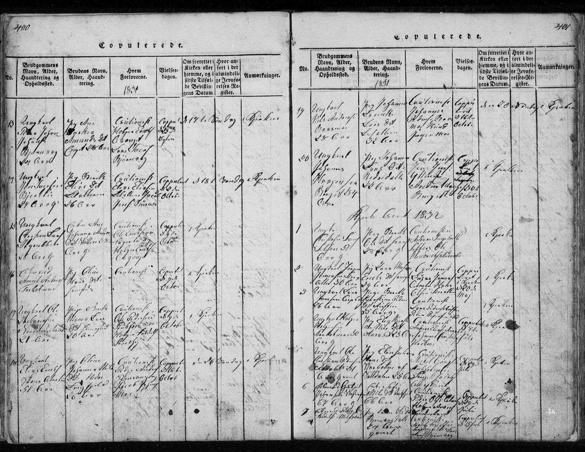 Ministerialprotokoller, klokkerbøker og fødselsregistre - Nordland, AV/SAT-A-1459/827/L0412: Parish register (copy) no. 827C01, 1820-1841, p. 400-401