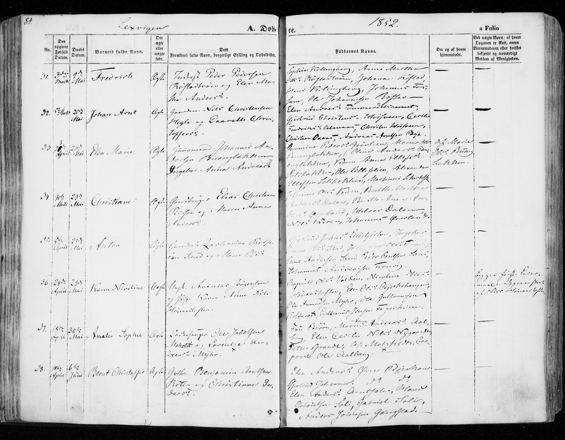 Ministerialprotokoller, klokkerbøker og fødselsregistre - Nord-Trøndelag, SAT/A-1458/701/L0007: Parish register (official) no. 701A07 /1, 1842-1854, p. 84