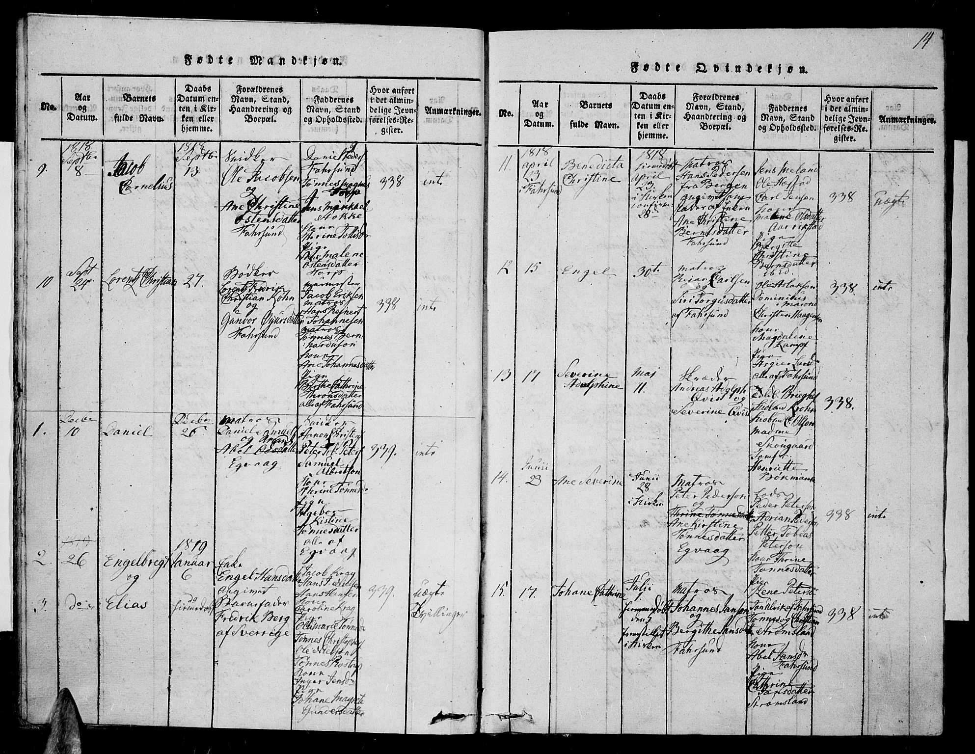 Farsund sokneprestkontor, AV/SAK-1111-0009/F/Fa/L0002: Parish register (official) no. A 2, 1815-1836, p. 14