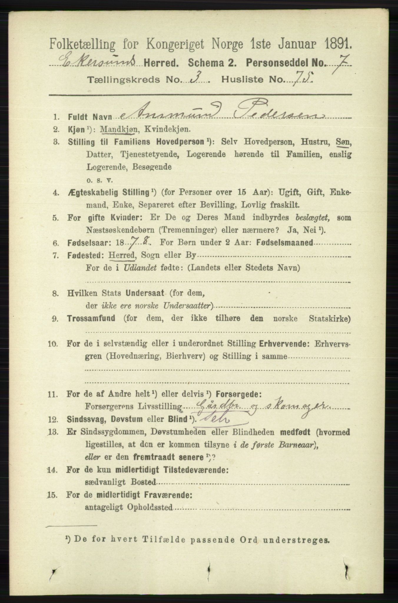 RA, 1891 census for 1116 Eigersund herred, 1891, p. 1498