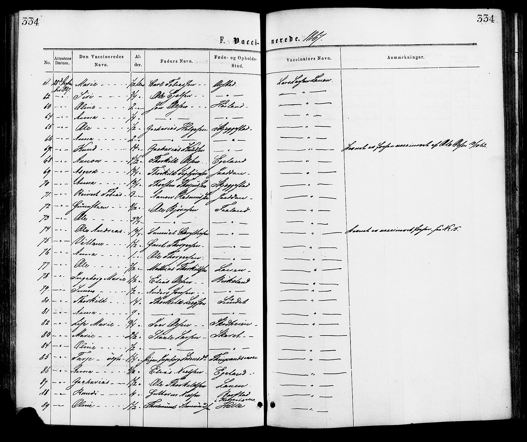 Hægebostad sokneprestkontor, AV/SAK-1111-0024/F/Fa/Faa/L0005: Parish register (official) no. A 5, 1864-1886, p. 334