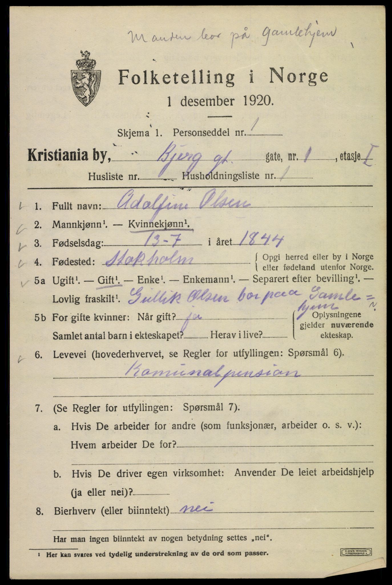 SAO, 1920 census for Kristiania, 1920, p. 157389