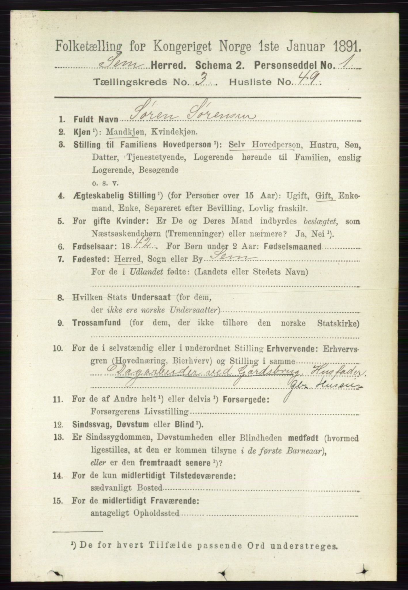 RA, 1891 census for 0721 Sem, 1891, p. 1358