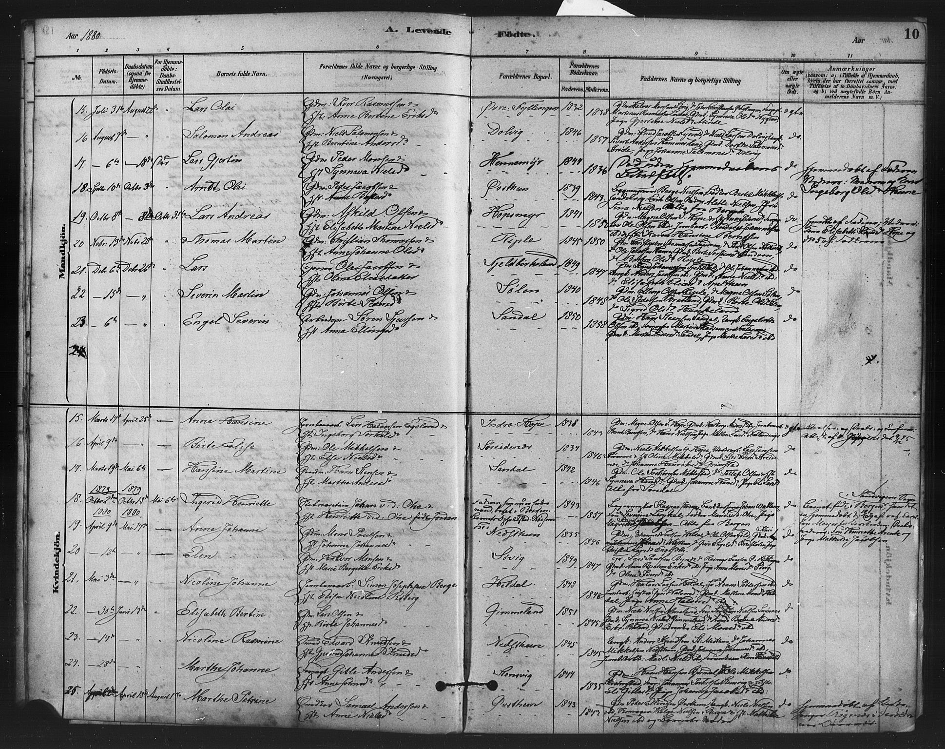 Fana Sokneprestembete, AV/SAB-A-75101/H/Haa/Haai/L0001: Parish register (official) no. I 1, 1878-1888, p. 10