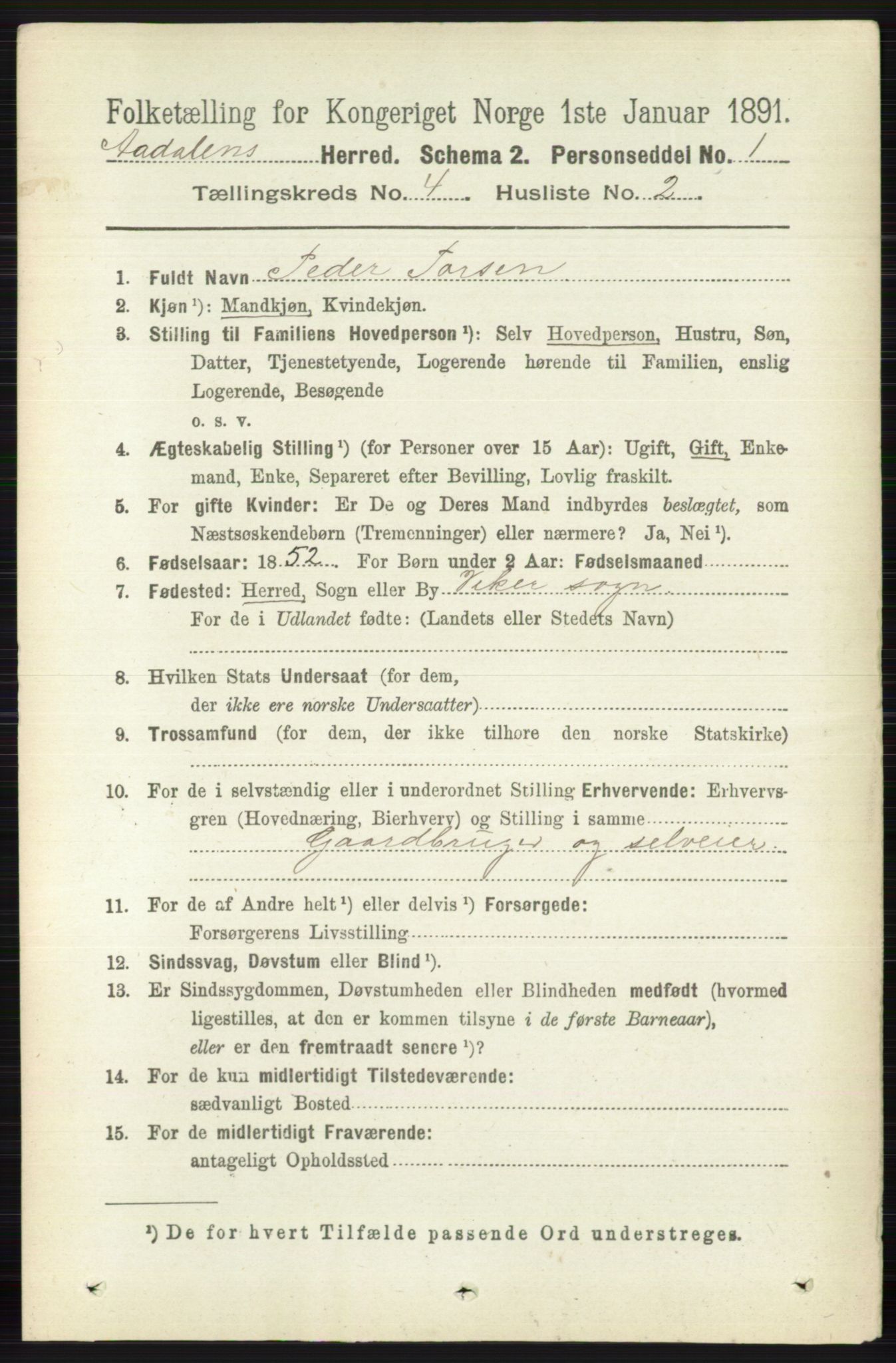 RA, 1891 census for 0614 Ådal, 1891, p. 1526