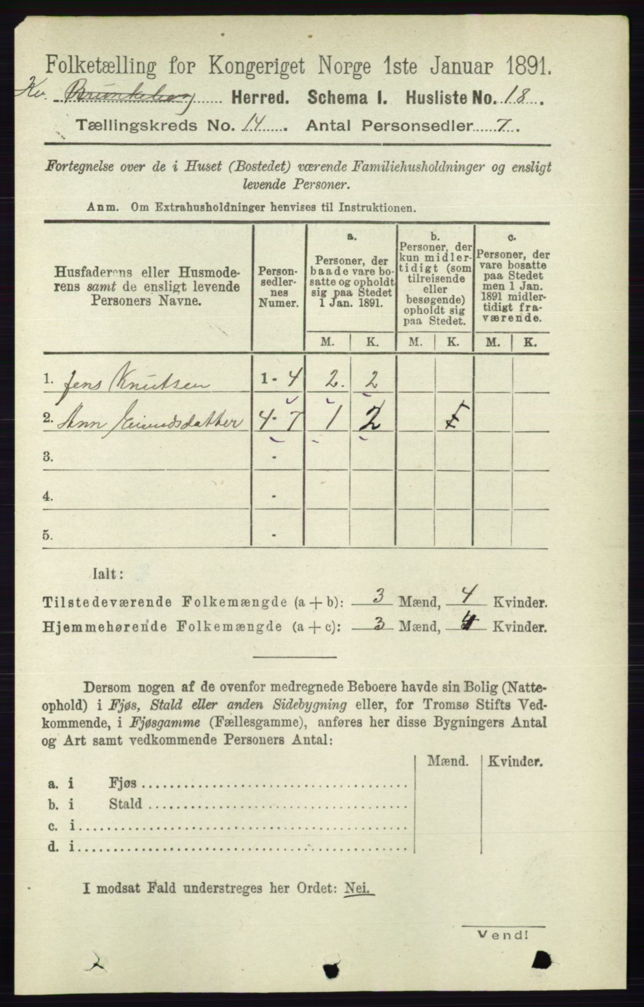 RA, 1891 census for 0829 Kviteseid, 1891, p. 3333