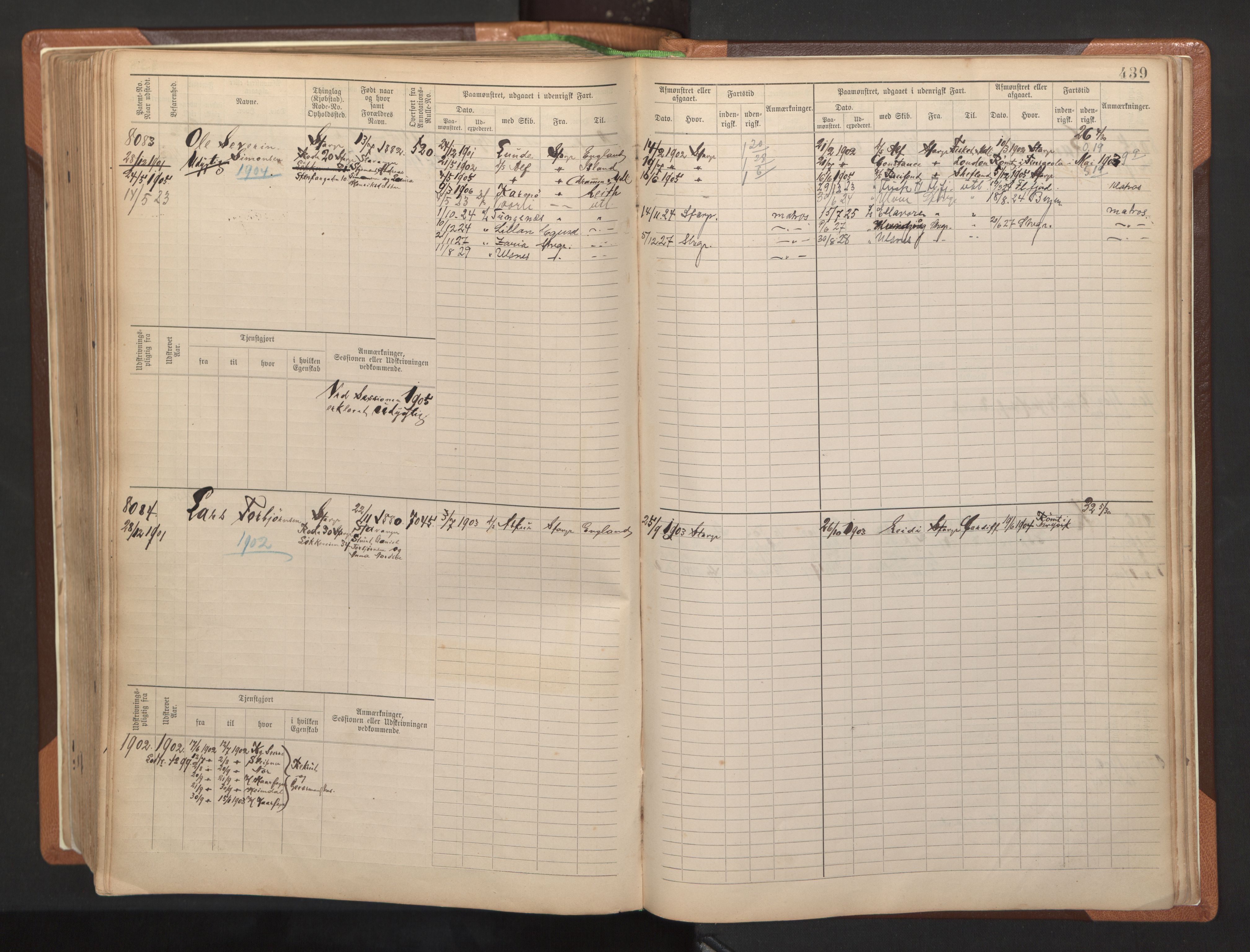 Stavanger sjømannskontor, AV/SAST-A-102006/F/Fb/Fbb/L0012: Sjøfartshovedrulle, patentnr. 7207-8158, 1894-1904, p. 443