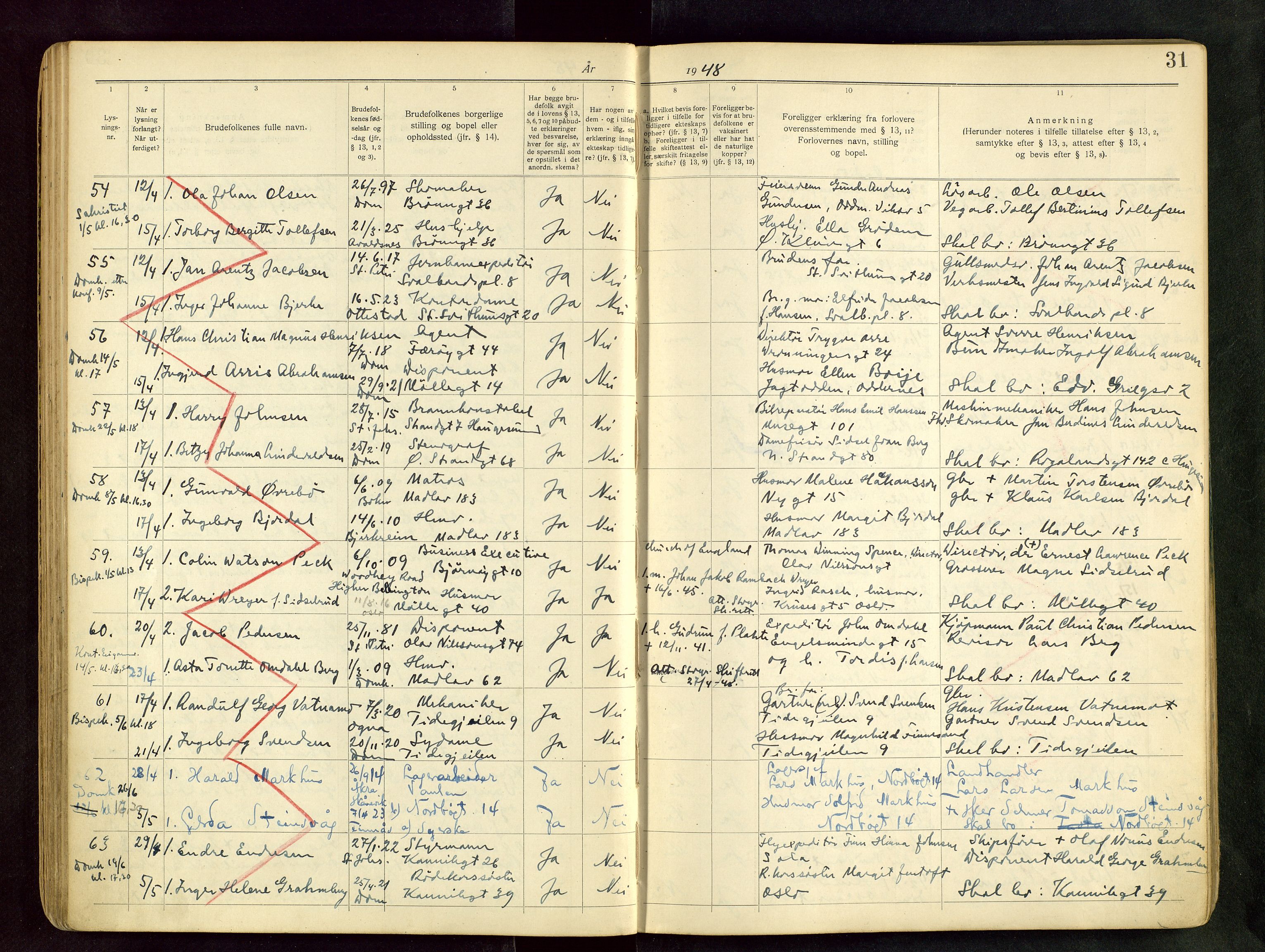 Domkirken sokneprestkontor, AV/SAST-A-101812/001/70/705BB/L0004: Banns register no. 4, 1943-1951, p. 31