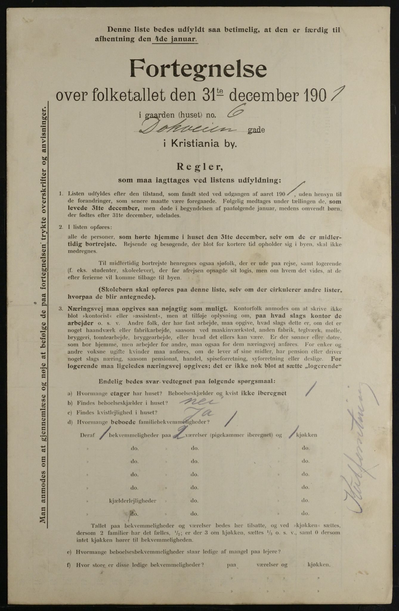 OBA, Municipal Census 1901 for Kristiania, 1901, p. 2574