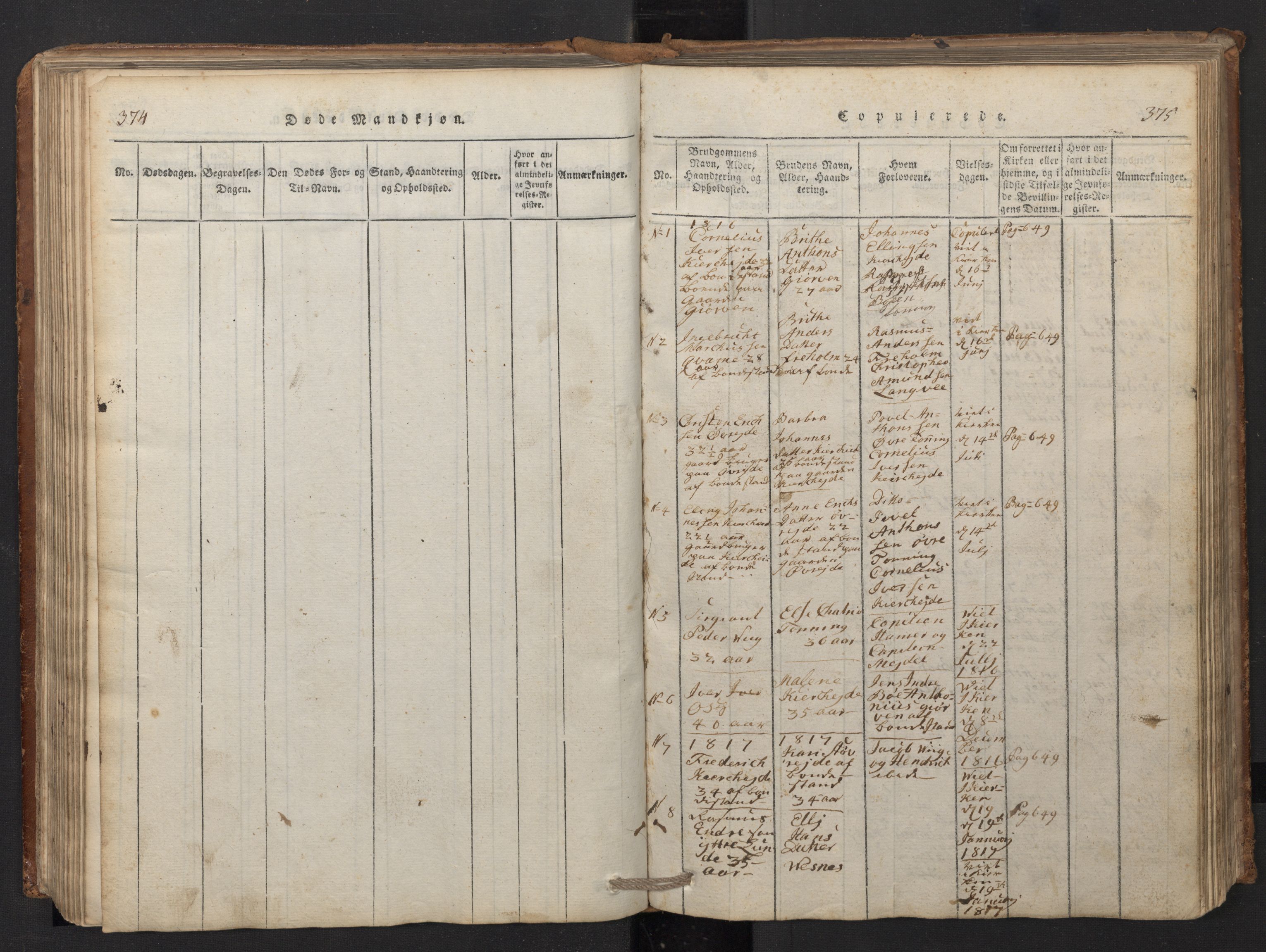 Stryn Sokneprestembete, SAB/A-82501: Parish register (copy) no. A 1, 1816-1844, p. 374-375
