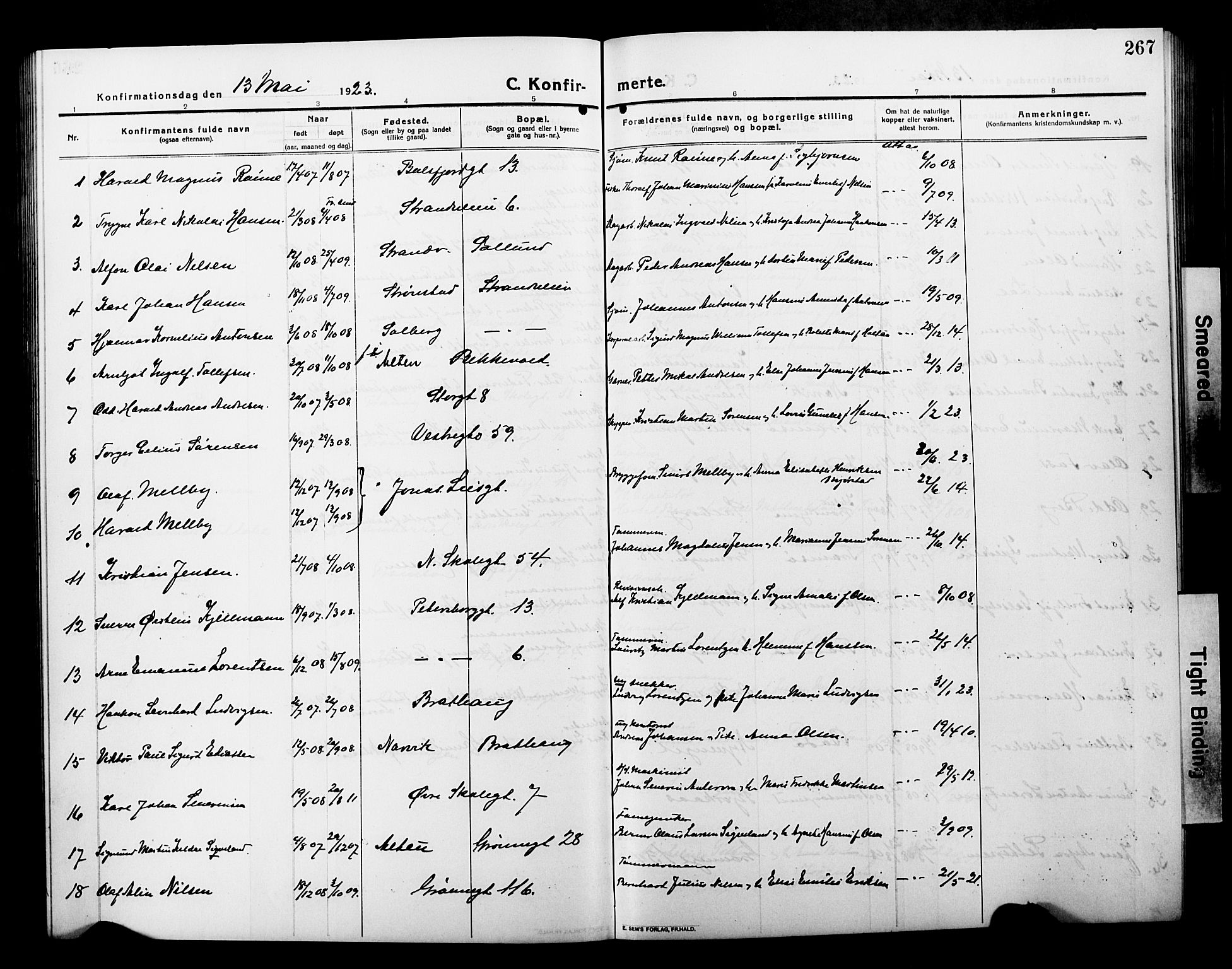 Tromsø sokneprestkontor/stiftsprosti/domprosti, SATØ/S-1343/G/Gb/L0009klokker: Parish register (copy) no. 9, 1915-1925, p. 267